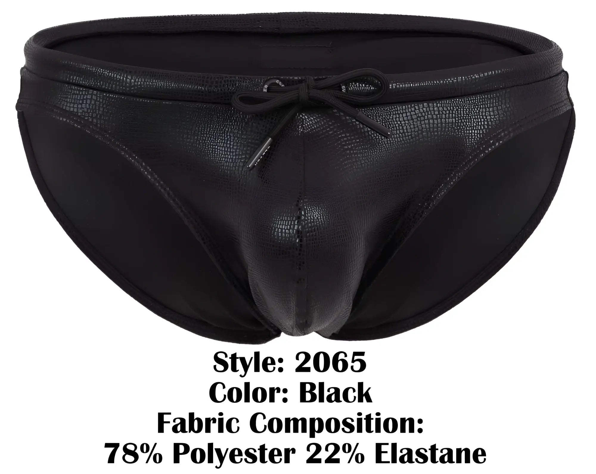 Black clever 2065 gorgona swim briefs with textured faux-leather finish and tied bow at the waistband