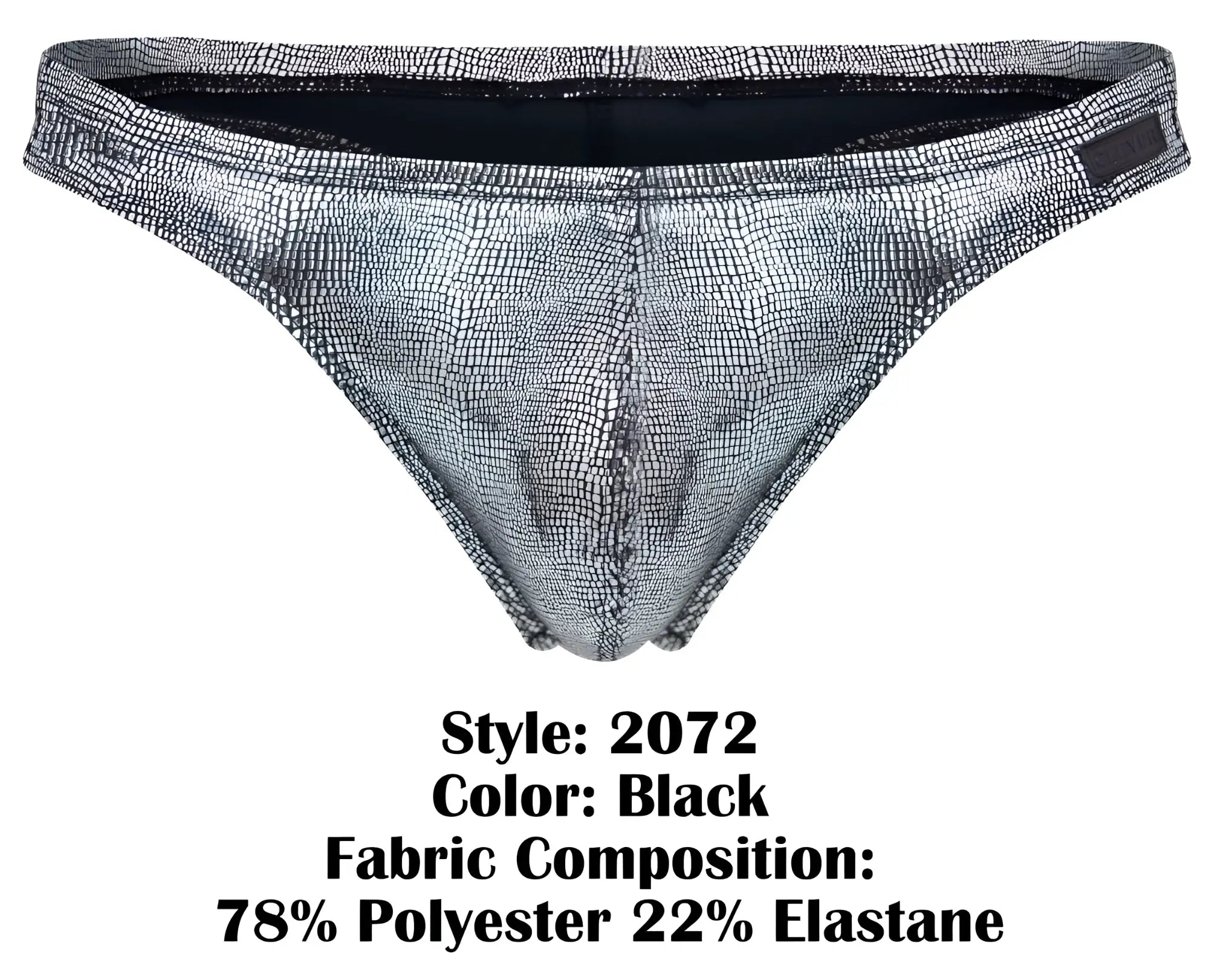 Silver metallic crocodile-patterned thong with black interior lining from clever 2072 sparkles thongs collection