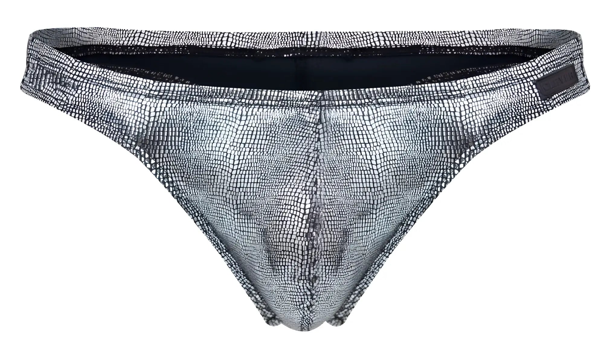 Silver metallic briefs with textured crocodile skin pattern from clever 2072 sparkles thongs in black color