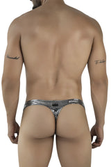 Silver sparkly metallic thong in black with sleek form-fitting design from Clever 2072 Sparkles Thongs collection