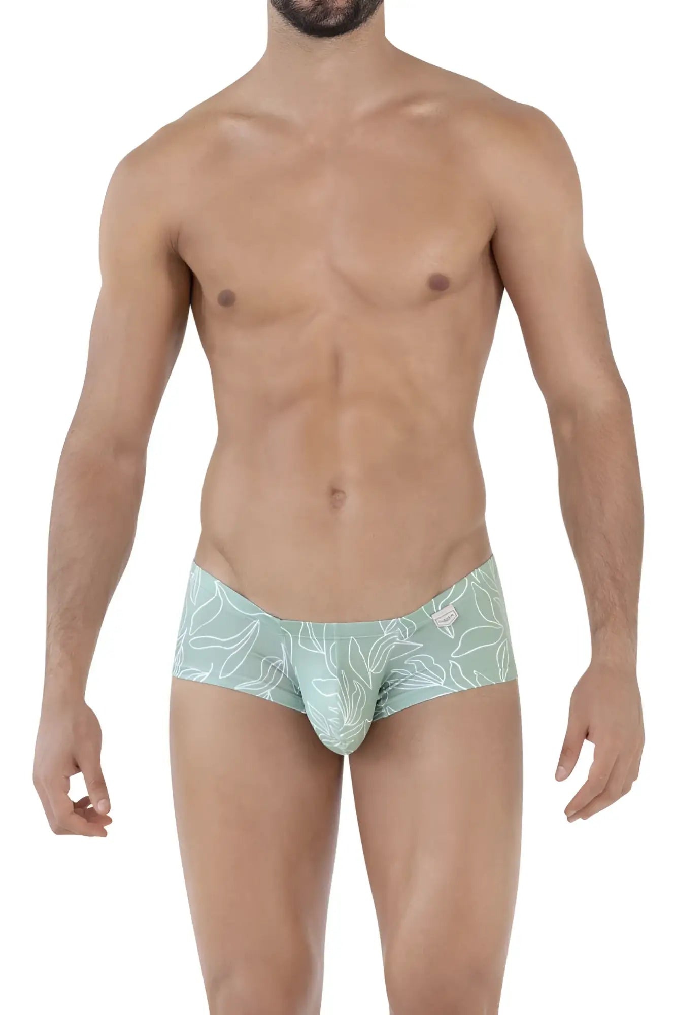 Light green clever australian latin trunks with white leaf pattern from 3pk in olive green dark green and green colors