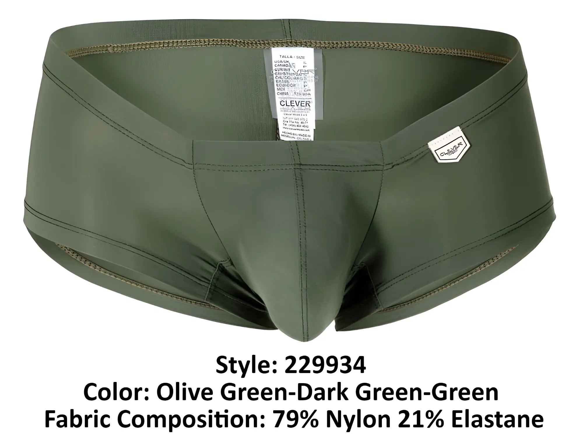 Olive green clever 229934 mens briefs made of 79 percent nylon 21 percent elastane with sleek design and subtle stitching
