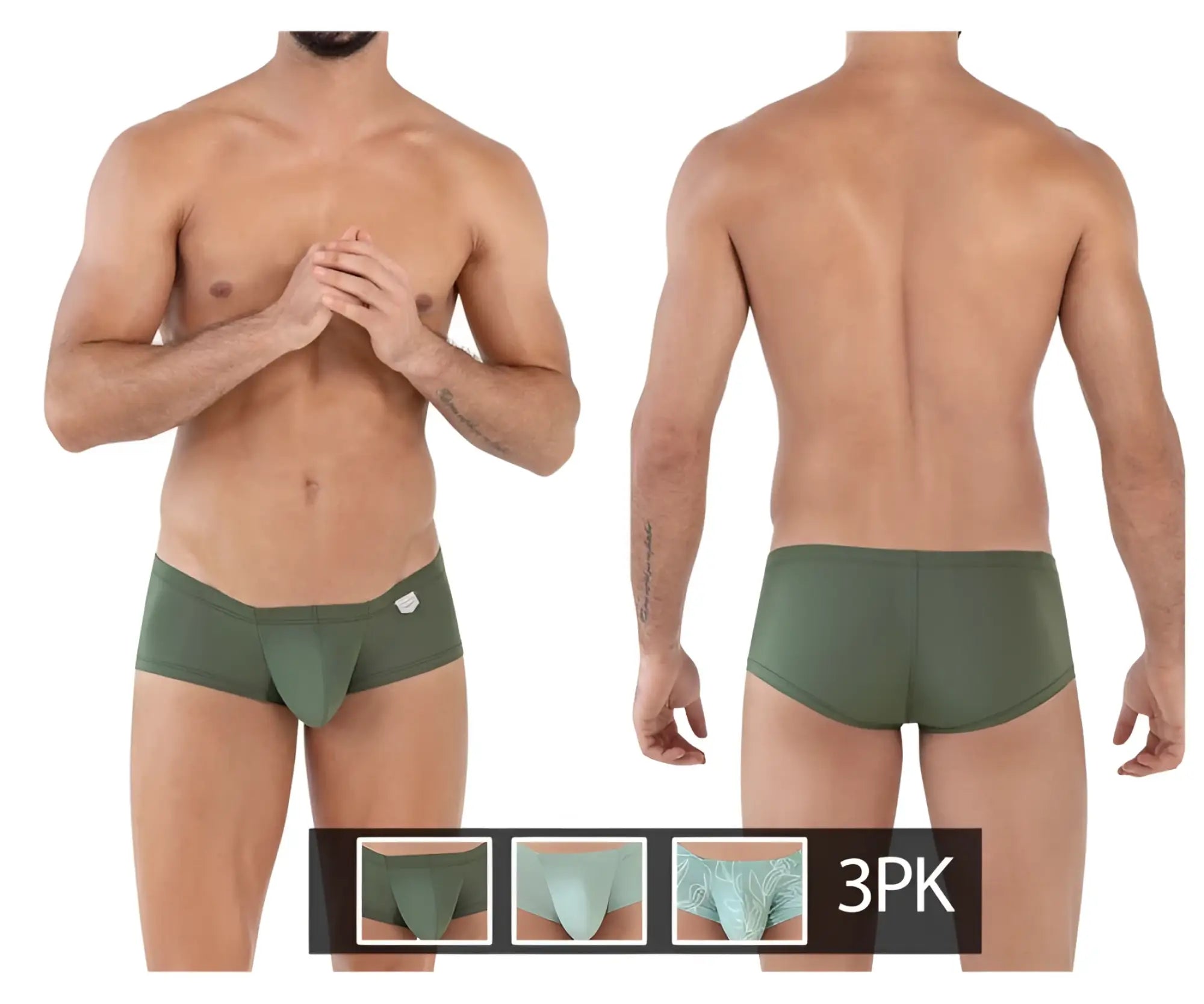 Olive green clever 229934 men’s briefs with smooth form fitting design and small white logo on left hipband