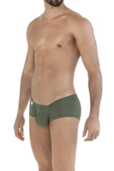 Olive green clever 229934 men’s briefs with a small white logo on the left hipband in australian latin trunks style