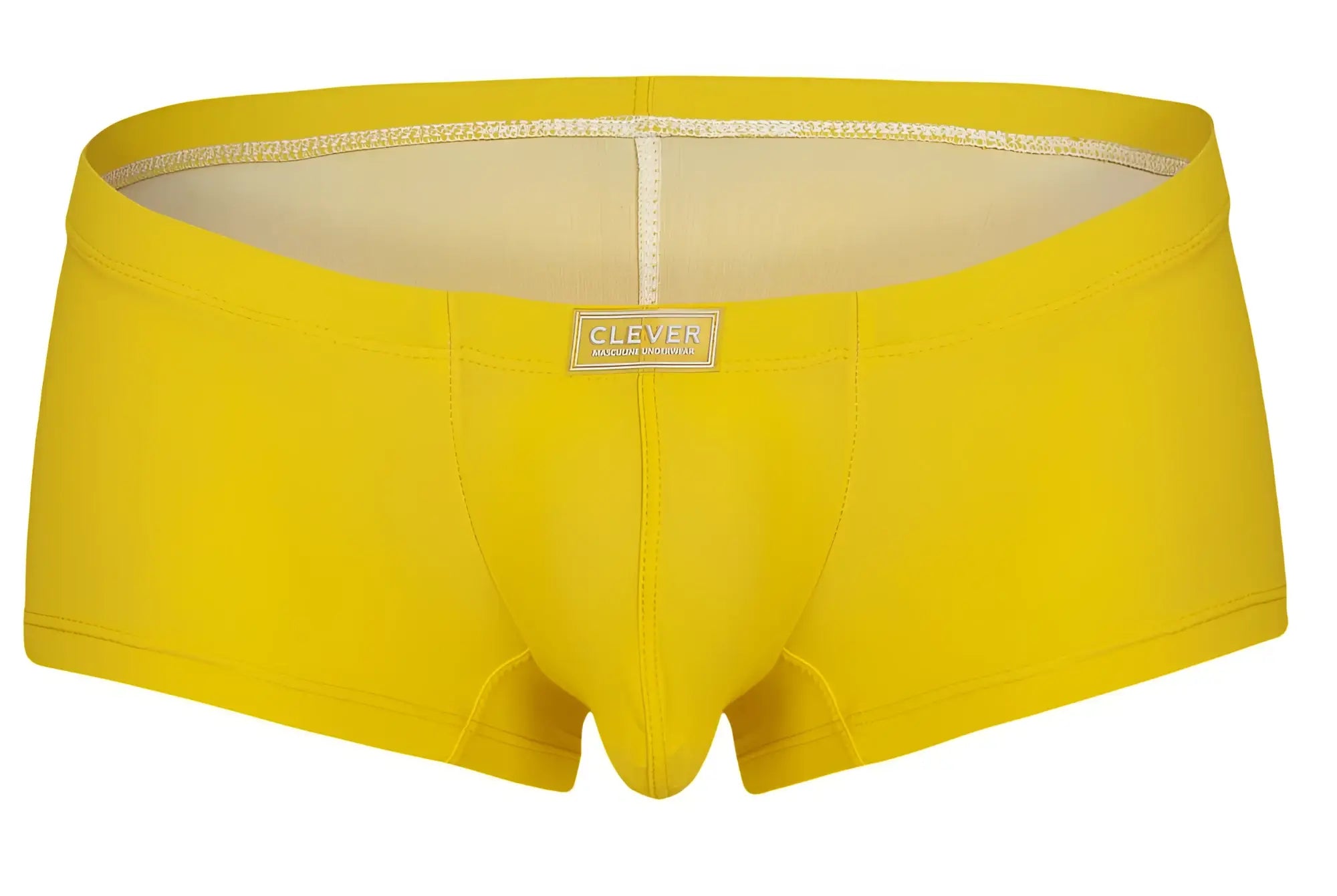 Bright yellow men’s briefs with contoured support and beige interior lining from clever 229946 7PK trunks multi-colored set