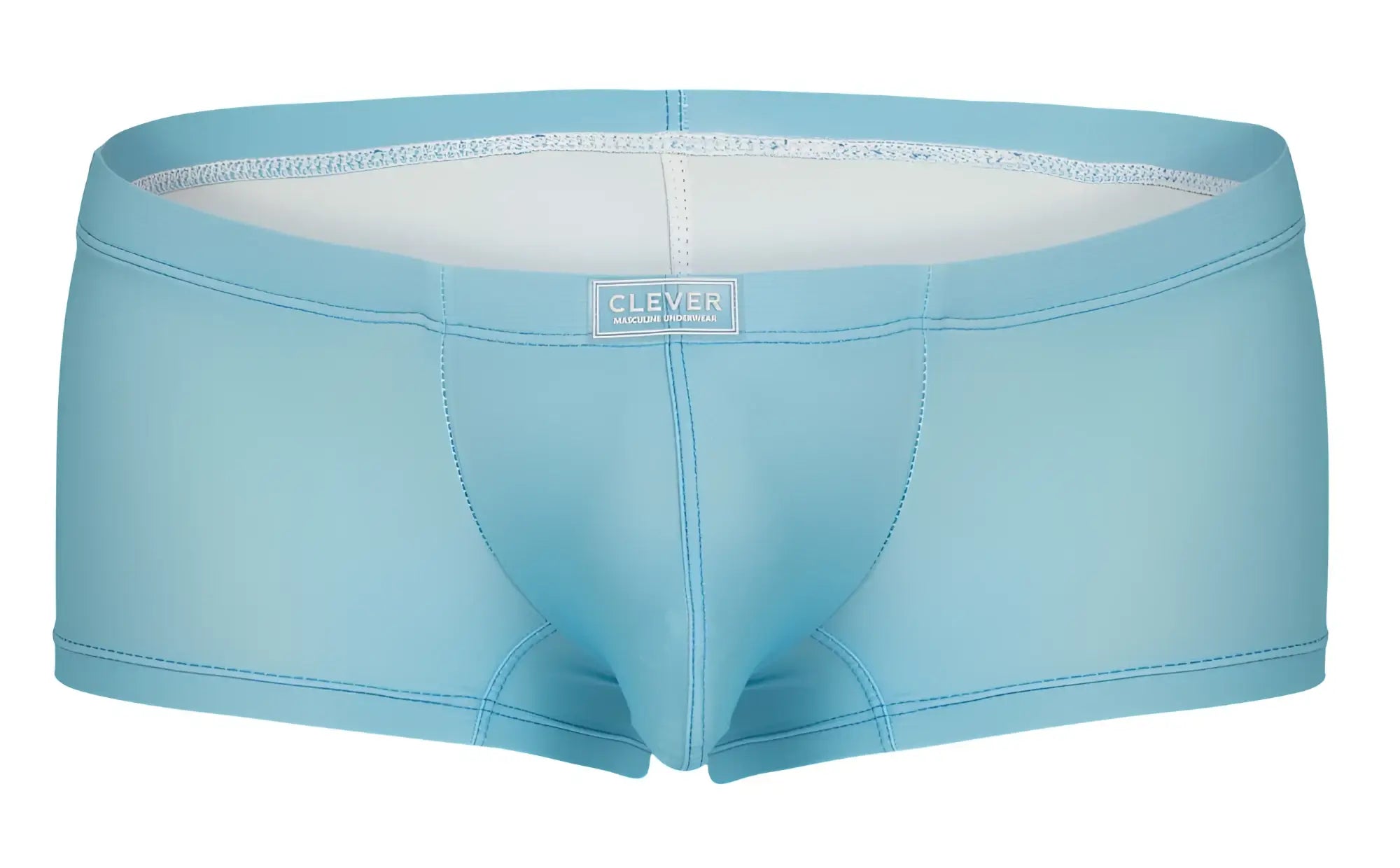 Light blue form-fitting boxer briefs with white inner lining and clever brand label on the waistband from clever 229946 7PK trunks