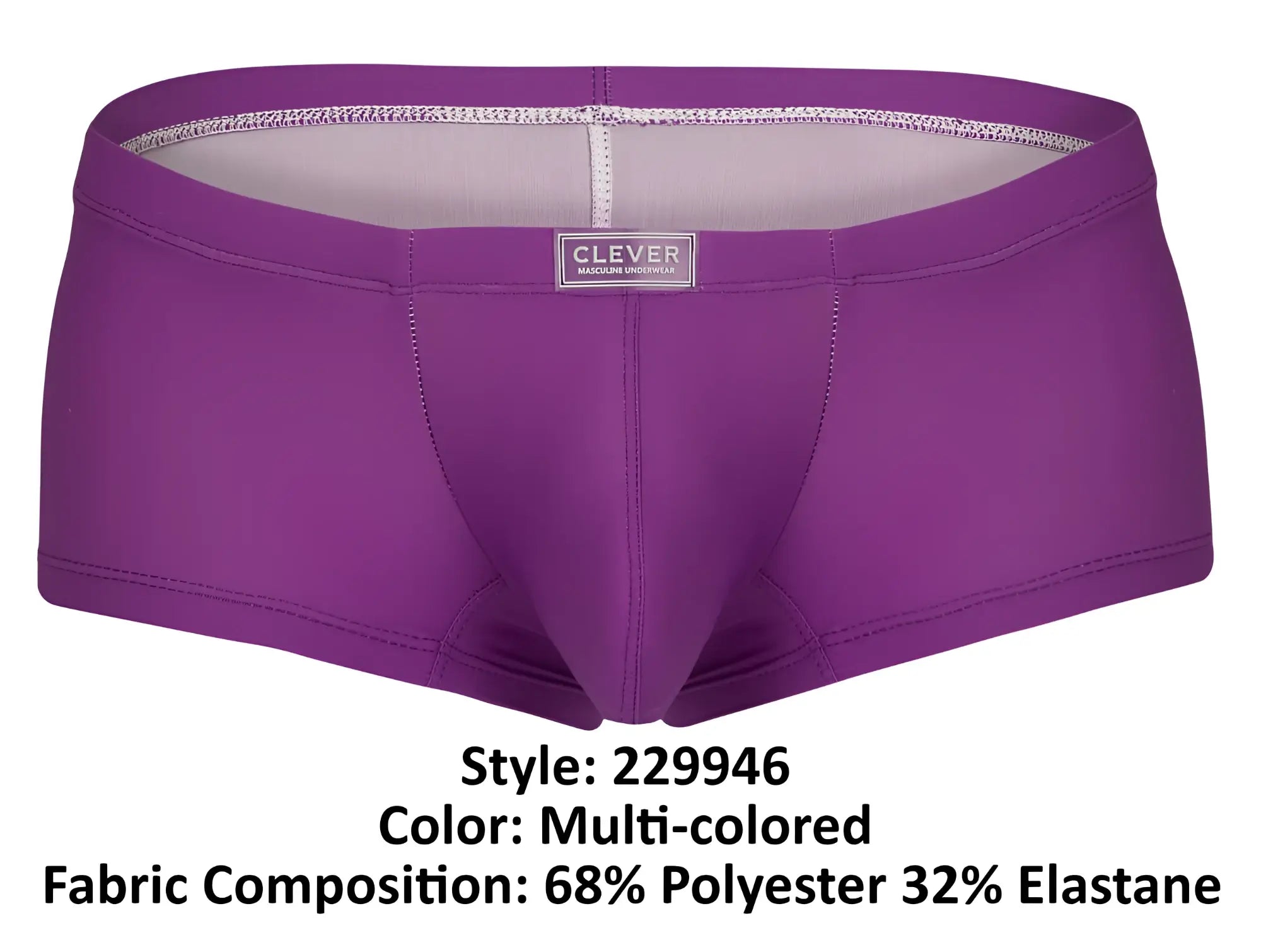 Purple men’s briefs from clever 229946 7PK trunks with silver label made of 68 polyester 32 elastane and gray lining