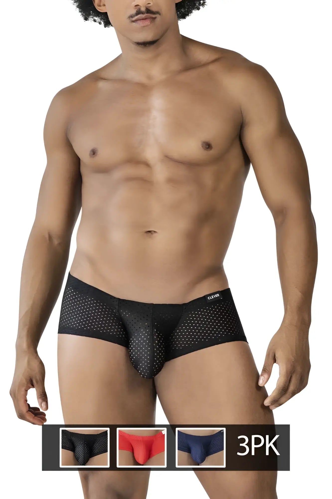 Black mesh briefs with perforated design and cleve waistband from clever 229947 3pk Australian Latin trunks set