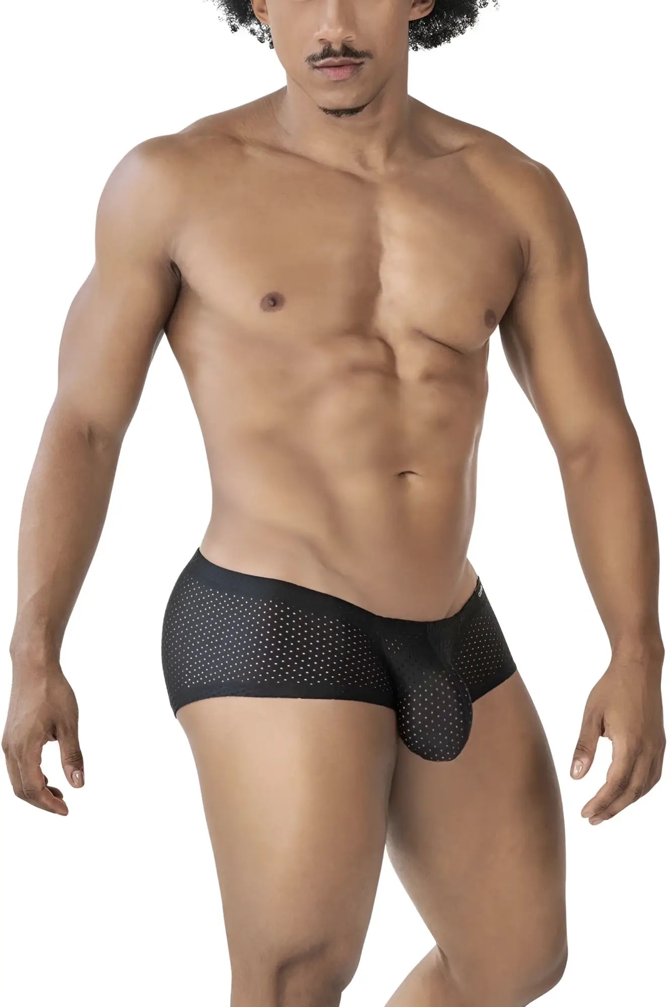 Black mesh briefs with perforated design and supportive pouch from clever 229947 3pk australian latin trunks