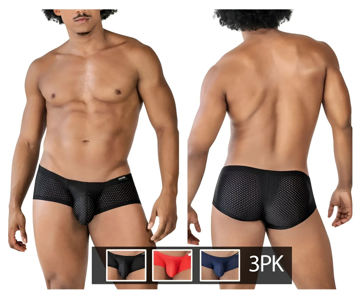Clever 229947 black mesh briefs with perforated design and contoured cut in australian latin trunks 3pk set