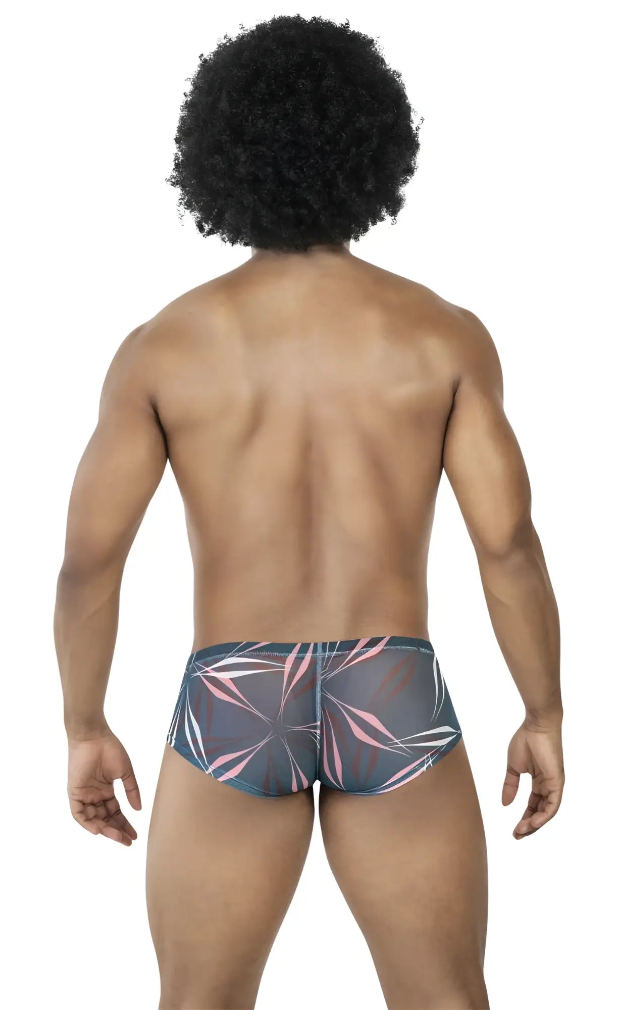 Dark gray clever 229948 3pk australian latin swim trunks with translucent pink and white geometric leaf pattern