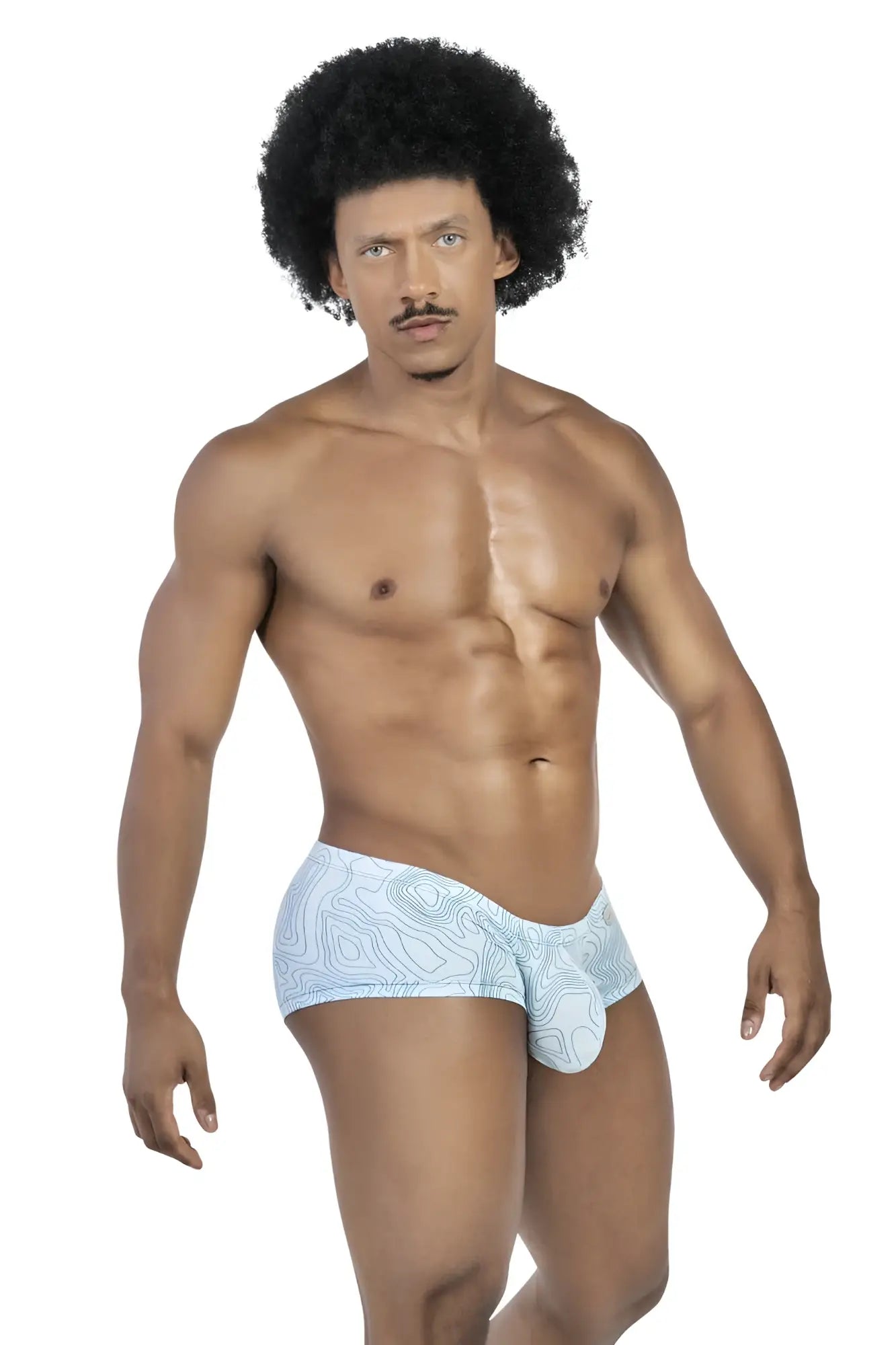 Light blue clever 229951 men’s briefs with topographic map design in a 3pk australian latin trunks set