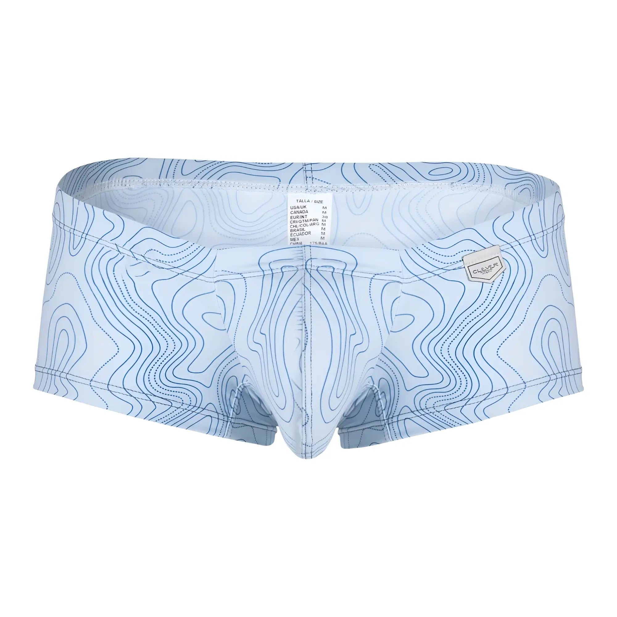 Light blue clever 229951 3pk australian latin swim trunks with a dark blue topographic map pattern