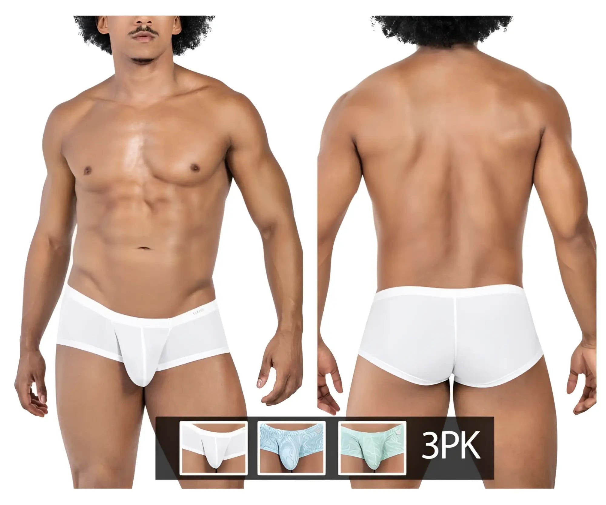 White men’s briefs clever 229951 with smooth form-fitting design and subtle seam detail in blue white and green colors