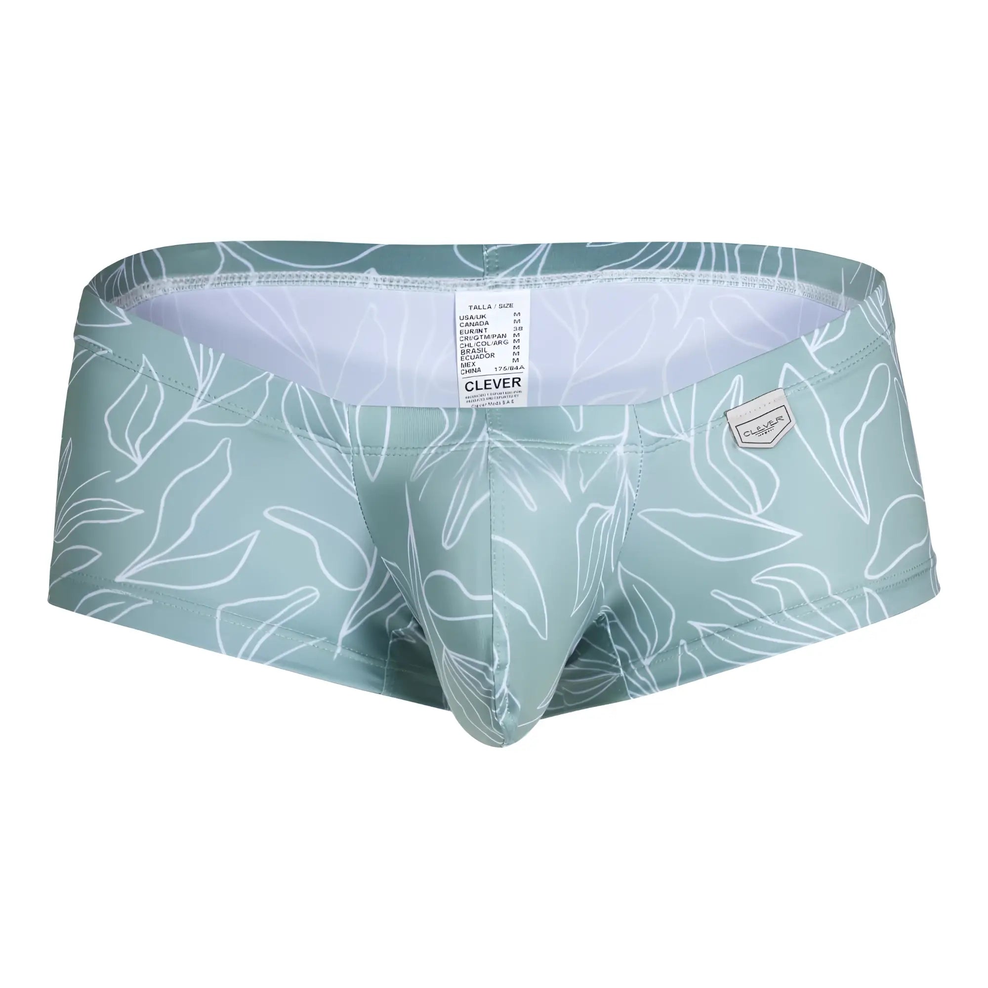 Mint green clever briefs with white leaf outlines from clever 229951 3pk australian latin trunks set