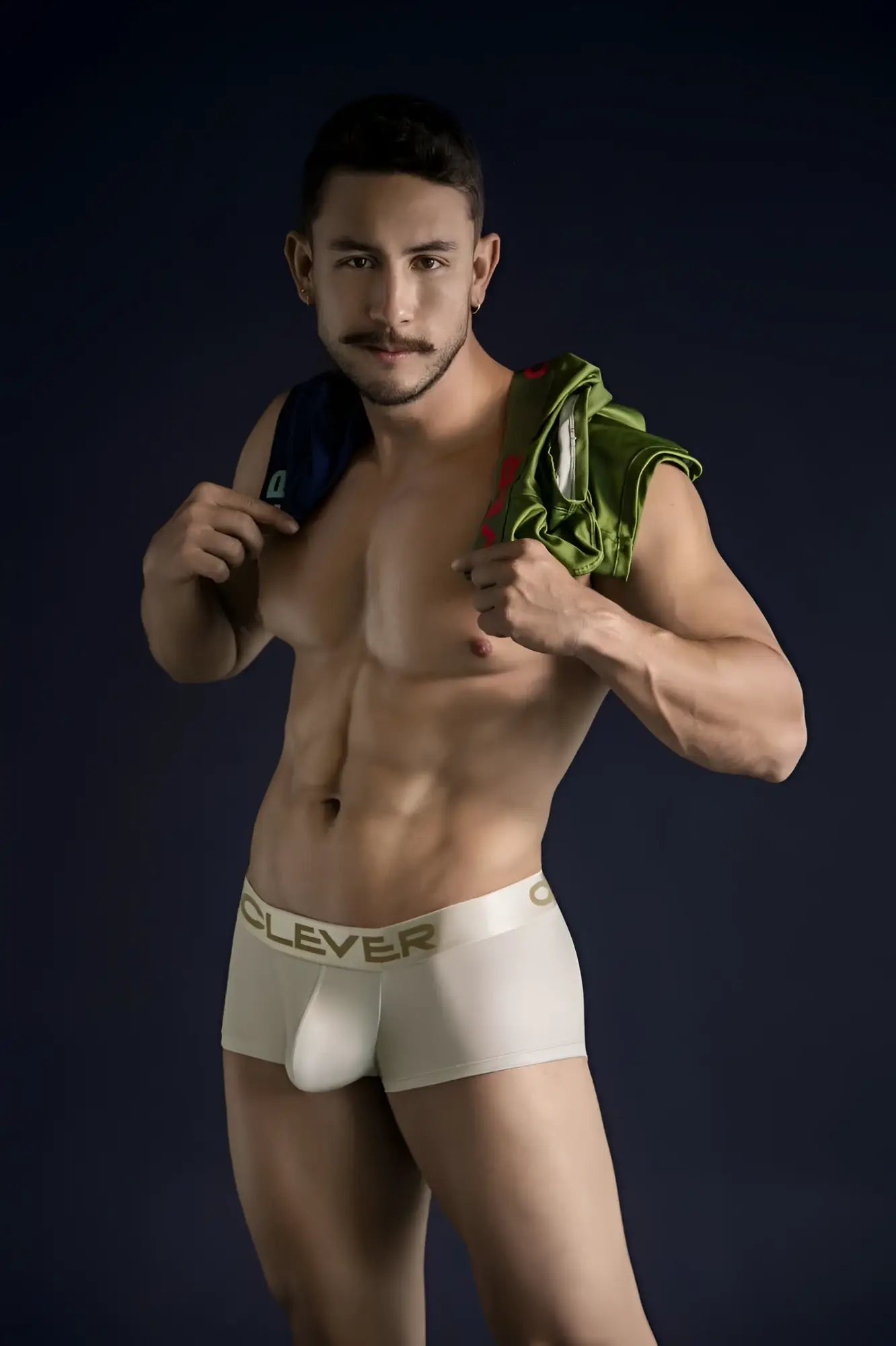 Cream-colored clever 229953 boxer briefs with gold embroidered waistband in beige blue and green triple pack Australian trunks