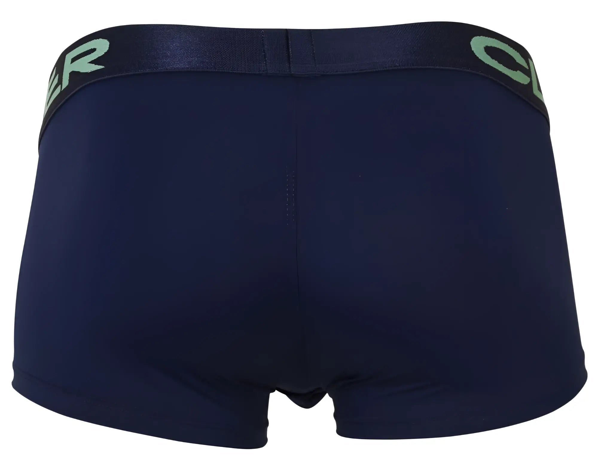 Dark navy boxer briefs with light green lettering on matching elastic waistband from clever 229953 3pk trunks