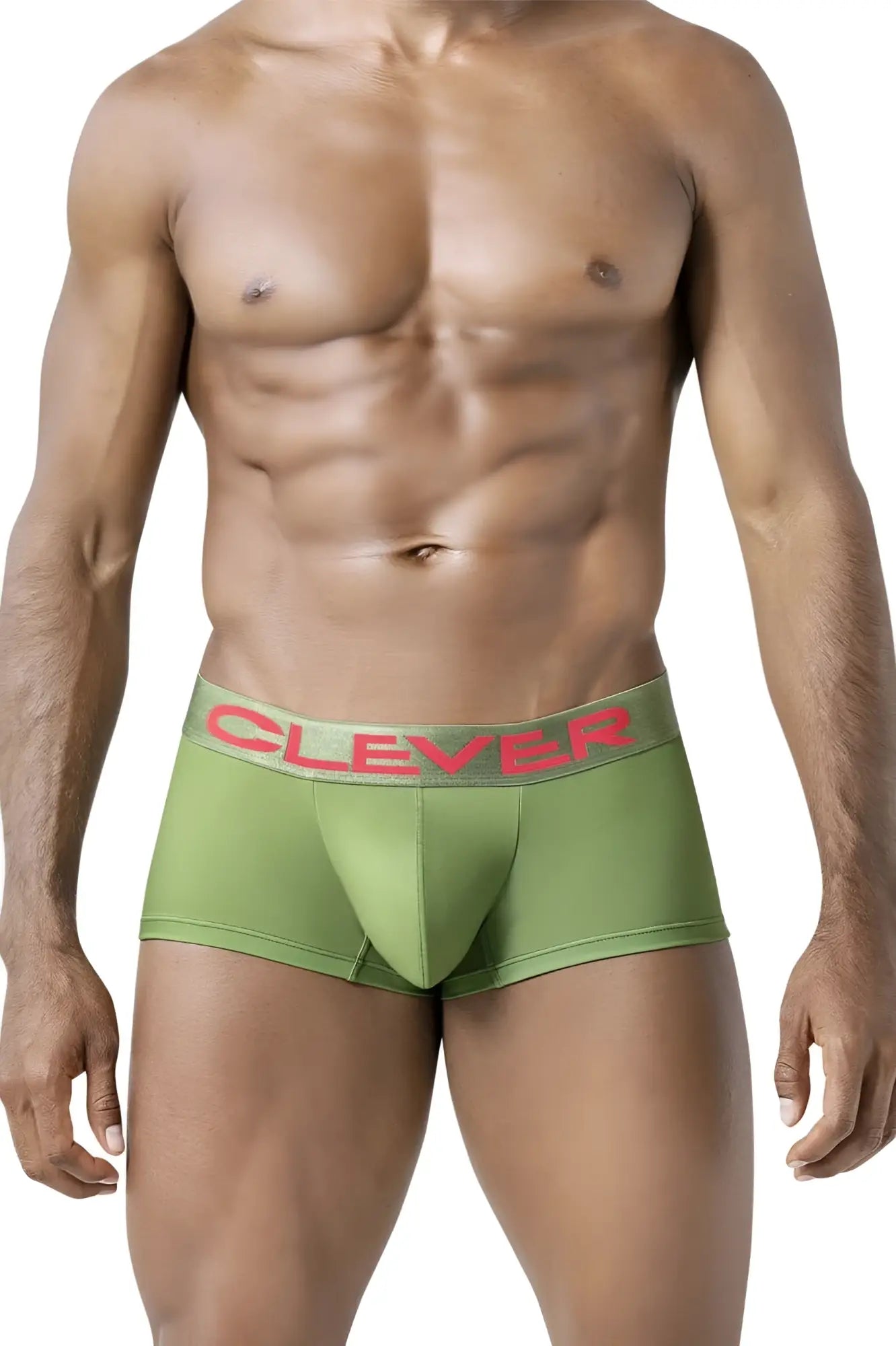 Olive green boxer briefs with red clever logo waistband from clever 229953 3pk australian latin trunks set