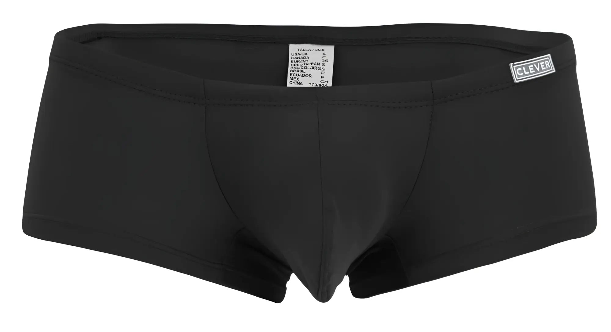 Black men’s briefs with clever brand label on waistband in multi-colored design for comfortable everyday wear