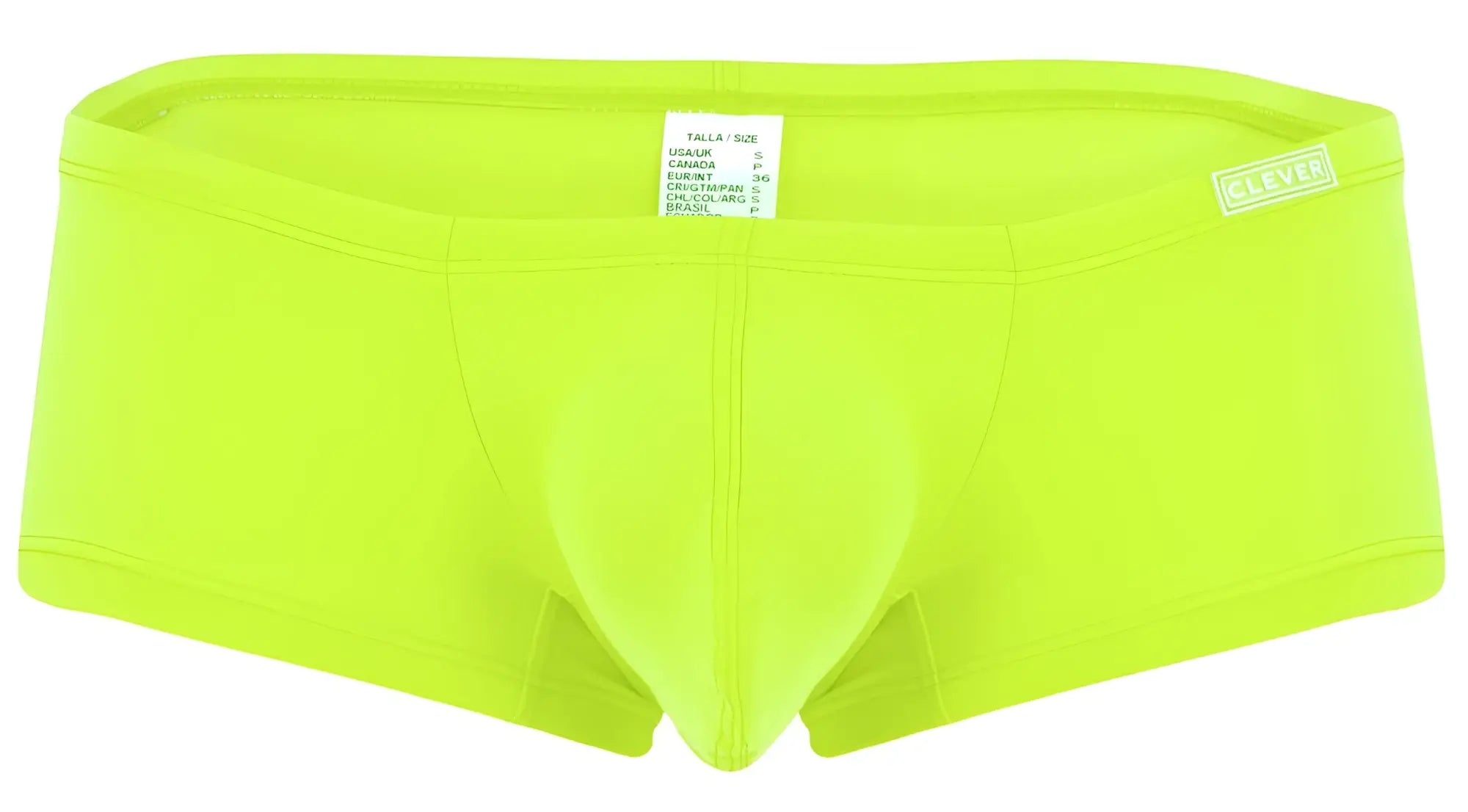 Bright neon green clever 229956 mens briefs with smooth stretchy fabric and small brand label on the waistband