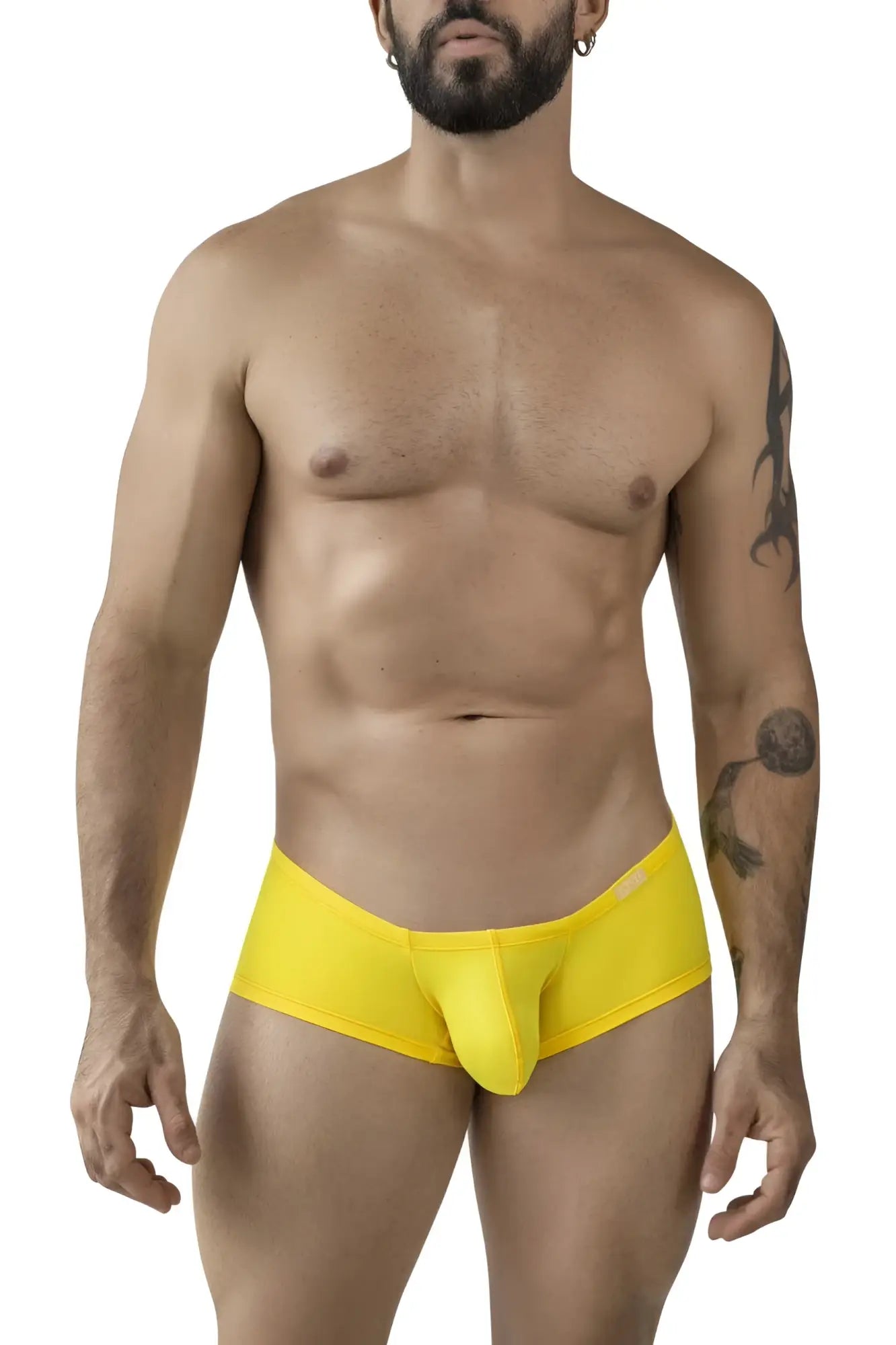 Bright yellow form-fitting men’s briefs with smooth stretchy fabric and front pouch from clever australian latin trunks multipack