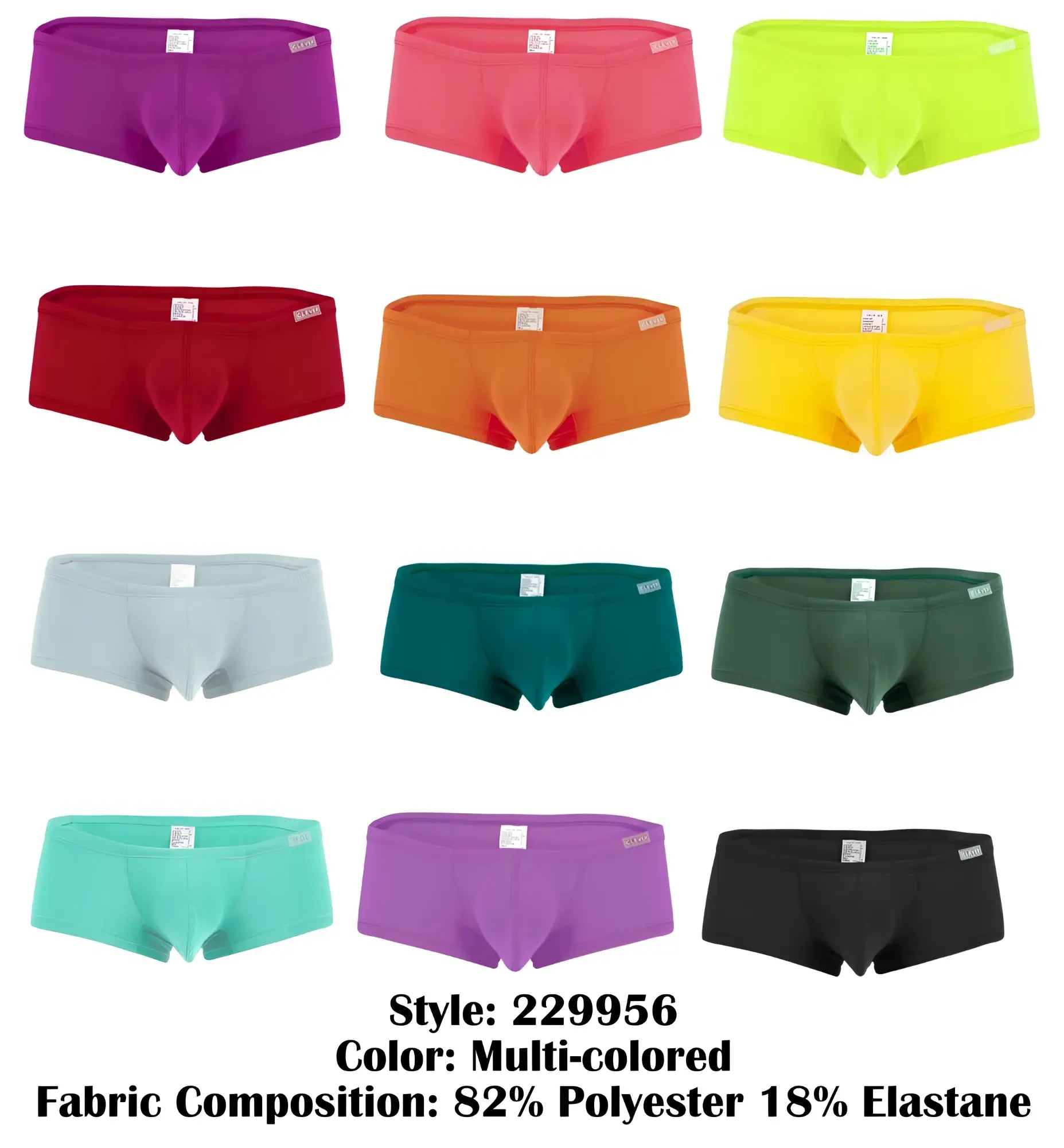 Multi-colored clever 229956 12pk australian latin trunks men’s briefs in vibrant purple pink neon green and more colors