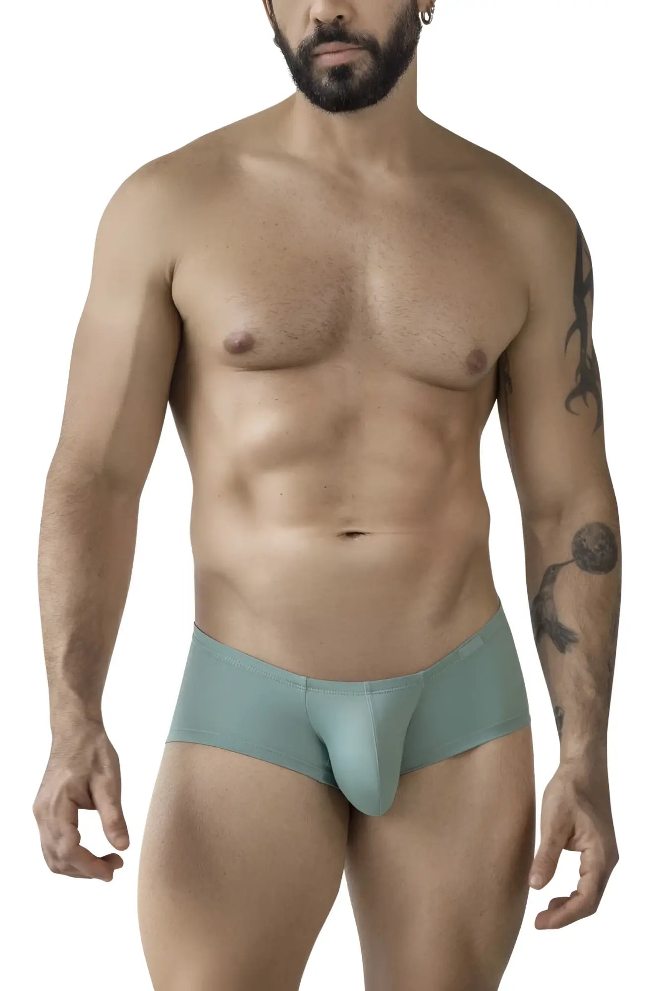Men’s teal-colored clever australian latin trunks with form-fitting seamless design in a multi-colored 12 pack