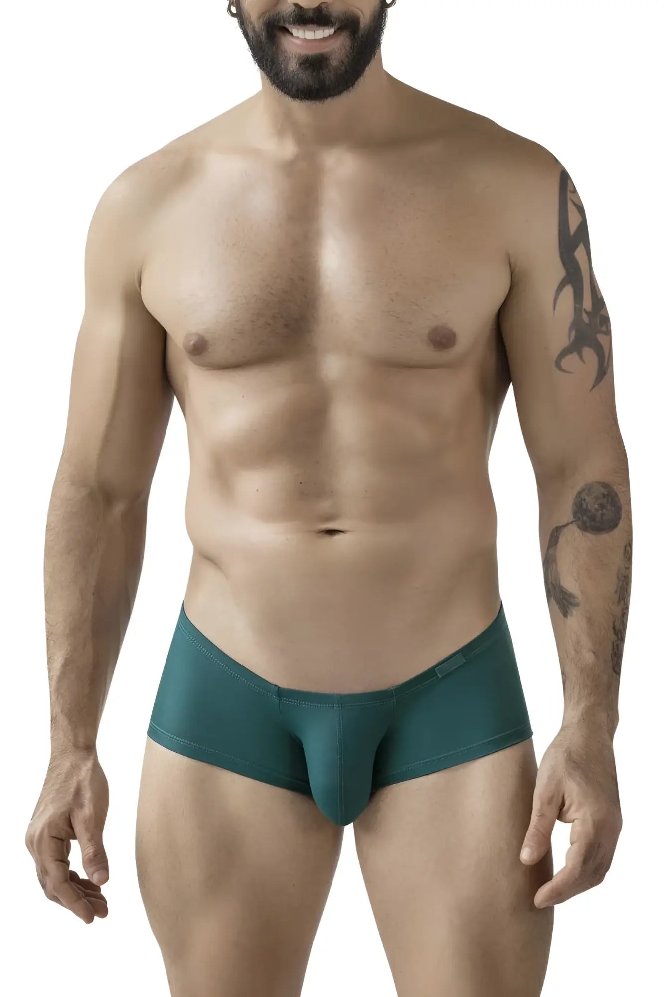 Teal colored form fitting clever 229957 12pk australian latin trunks with smooth stretchy fabric and subtle brand tag on waistband