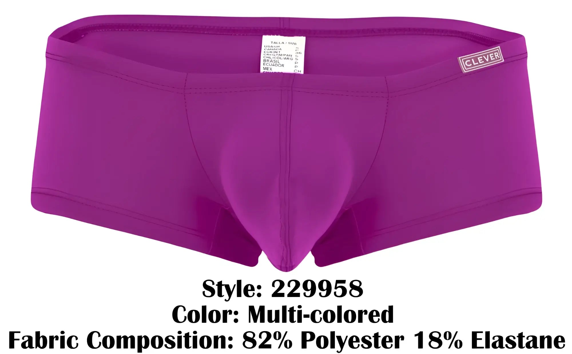 Purple clever 229958 australian latin trunks with supportive contoured design and branded waistband in multi-colored pack
