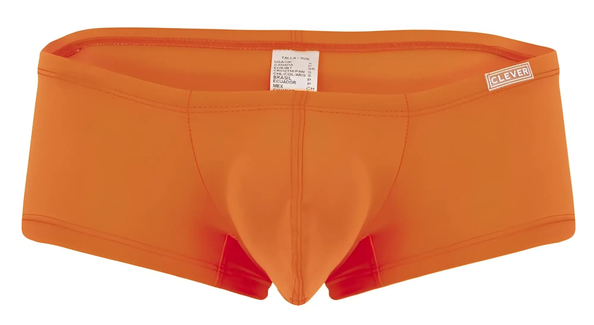 Bright orange clever 229959 men’s briefs with smooth fabric and reinforced red trim in a multi-colored 3pk australian latin trunks