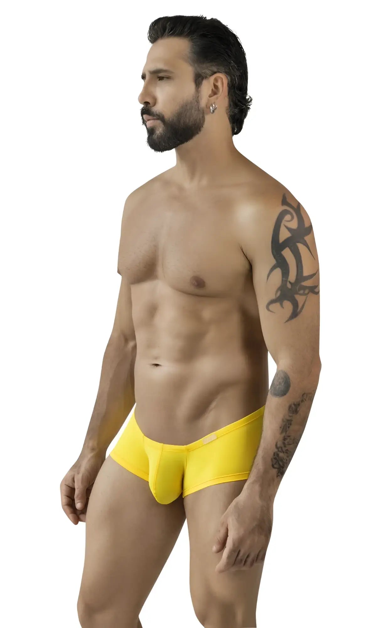 Bright yellow form-fitting men’s underwear with smooth stretchy fabric and contoured design from Clever 229959 trunks multi-colored pack