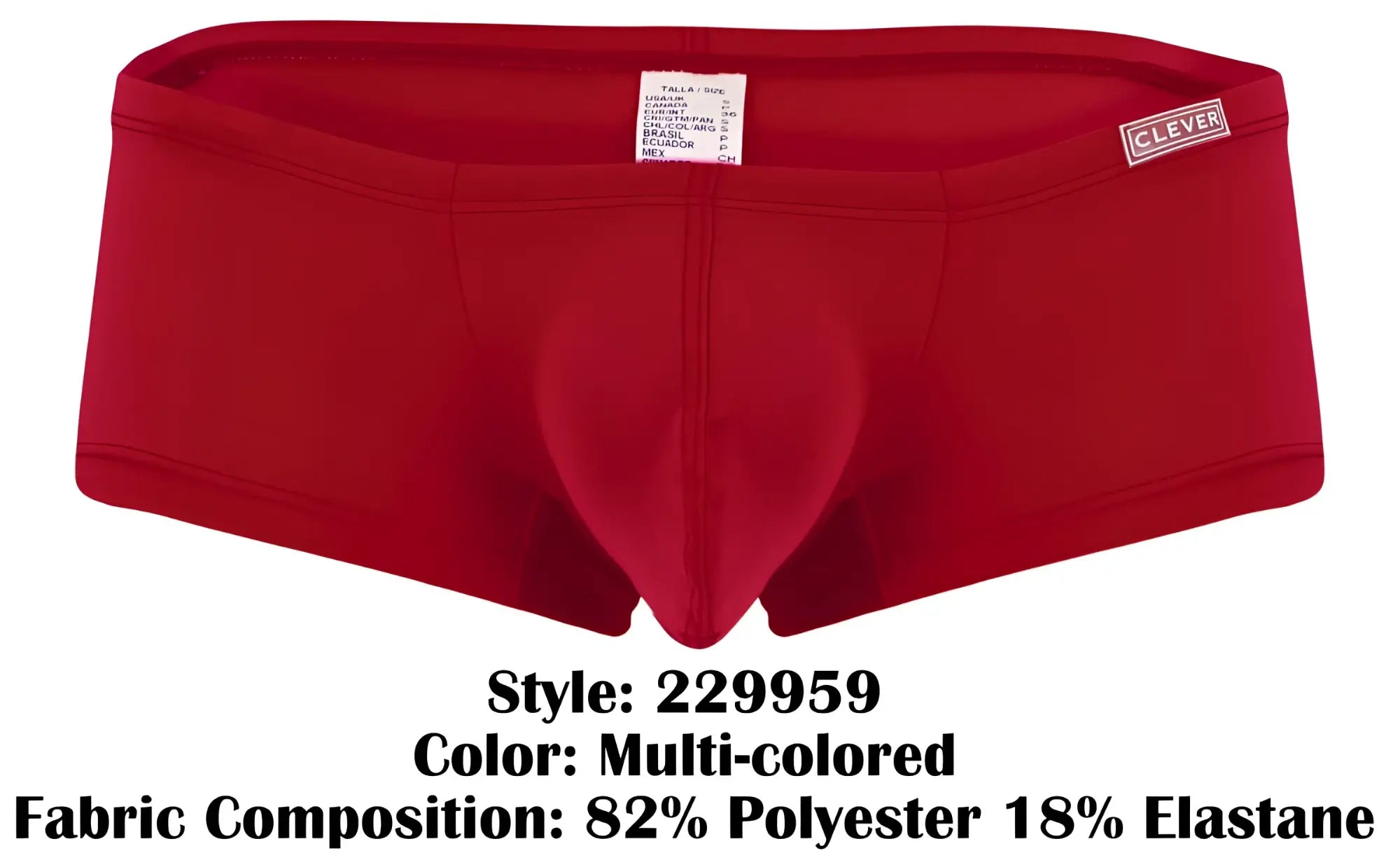 Red men’s briefs with supportive contoured design and clever brand label on waistband in multicolored australian latin trunks 3pk