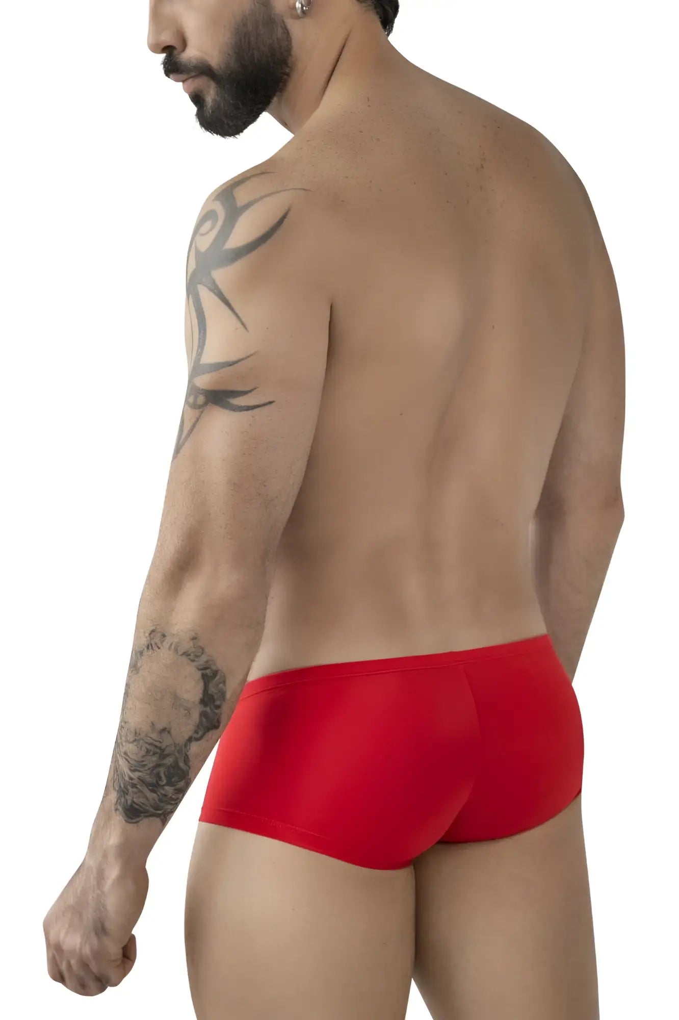 Red form-fitting swim trunks made of smooth glossy fabric from clever 229959 3pk australian latin trunks multi-colored