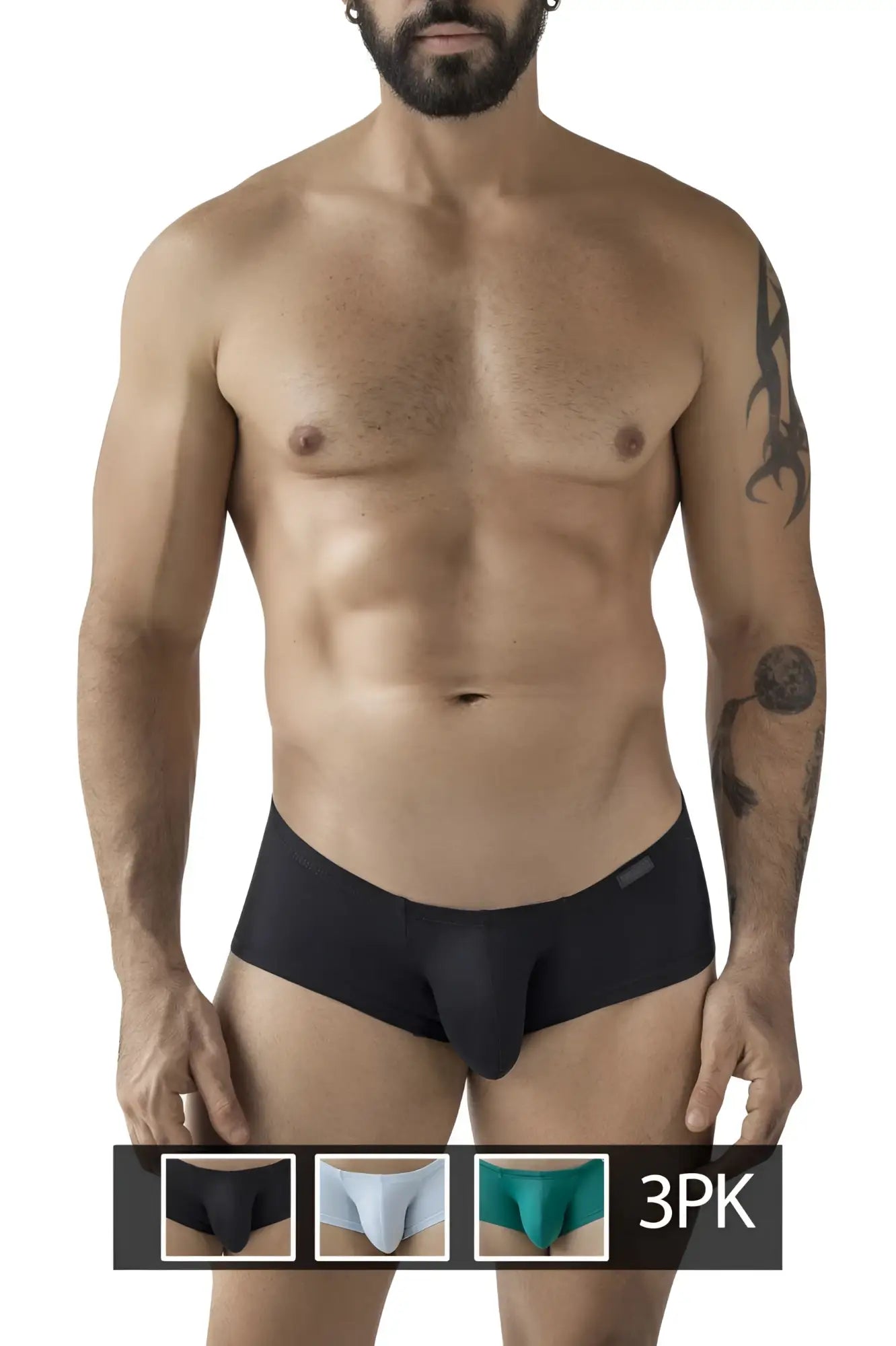 Black men’s briefs clever 229960 3pk australian latin trunks with smooth form-fitting design multicolored waistband