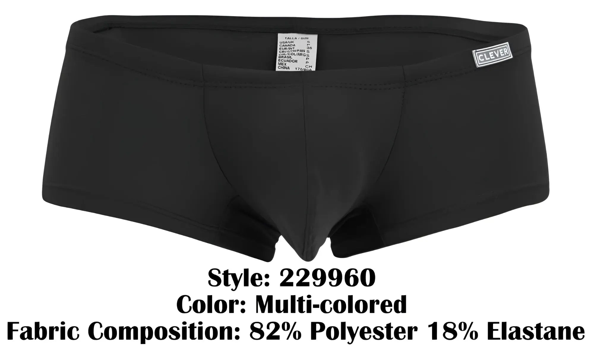 Black men’s briefs clever 229960 3pk australian latin trunks multi-colored with sleek form-fitting design and clever label