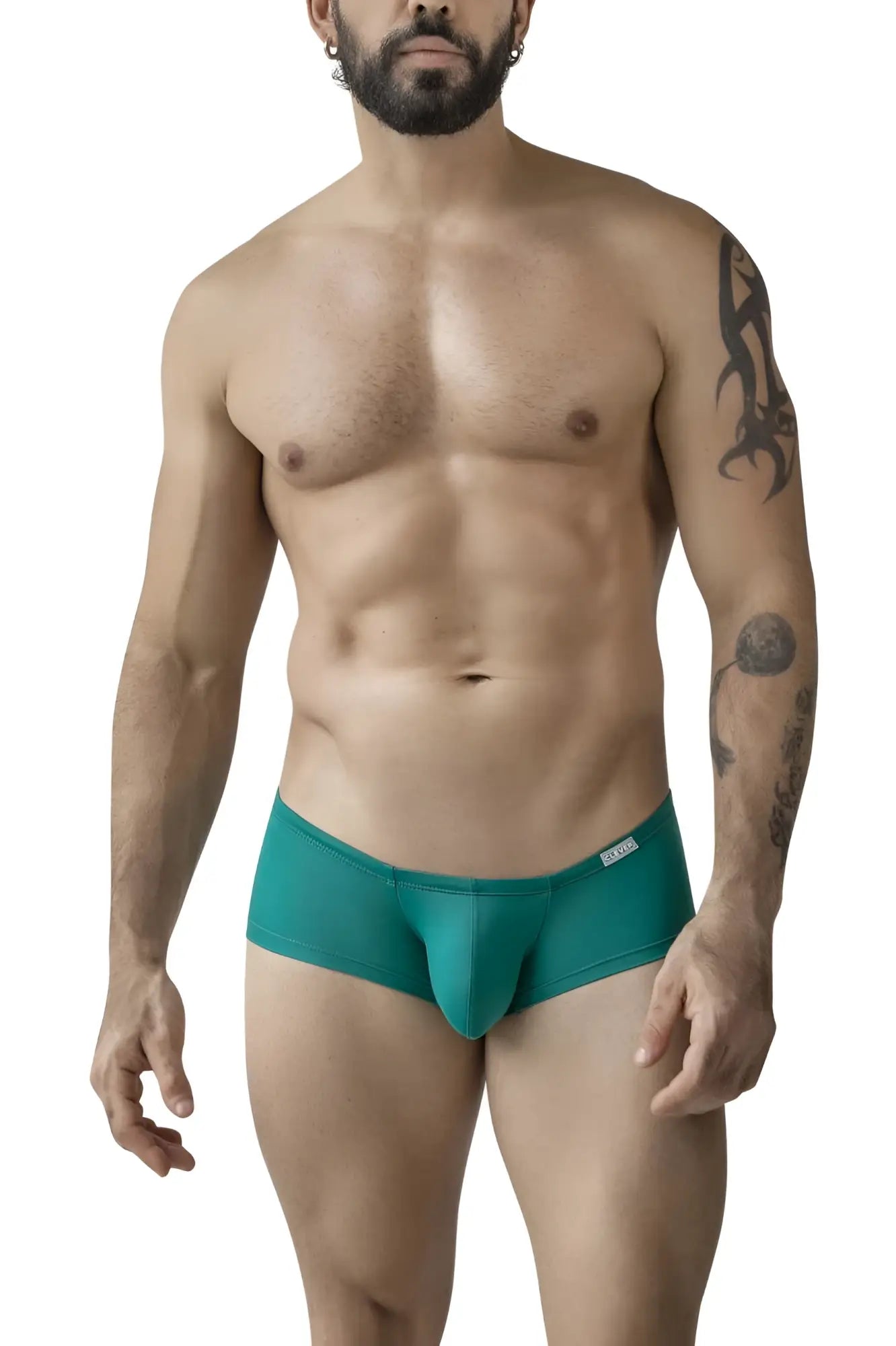 Teal colored clever 229960 australian latin trunks men’s briefs with snug fit and small brand tag on waistband