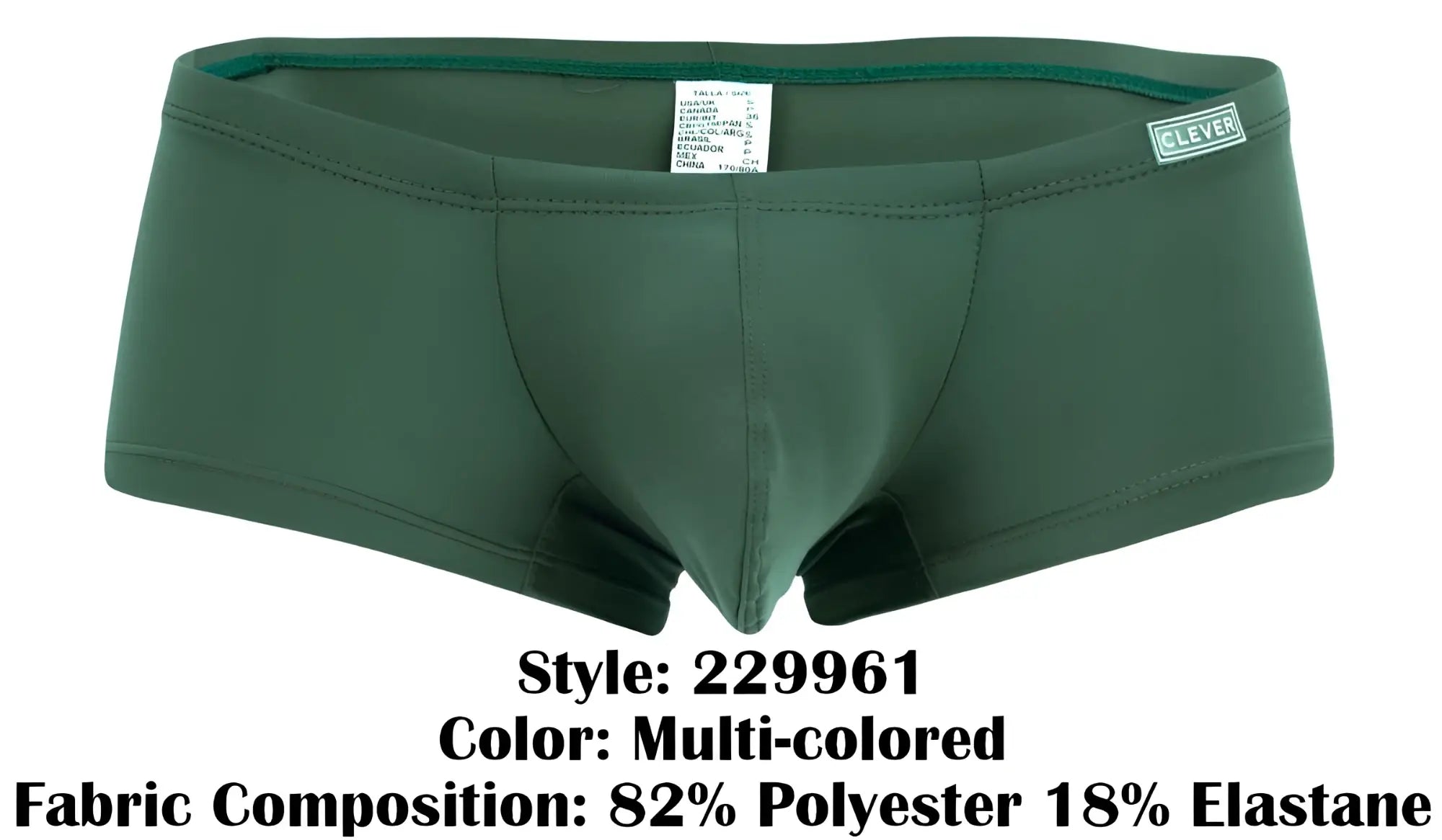 Dark green men’s briefs from Clever 229961 3PK Australian Latin trunks with smooth stretchy fabric and subtle waistband label