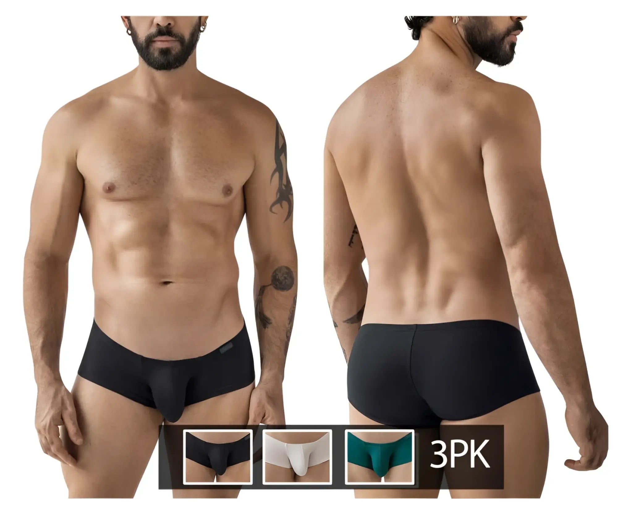 Clever 229963 3pk australian latin trunks multi-colored smooth form-fitting black men’s briefs front view