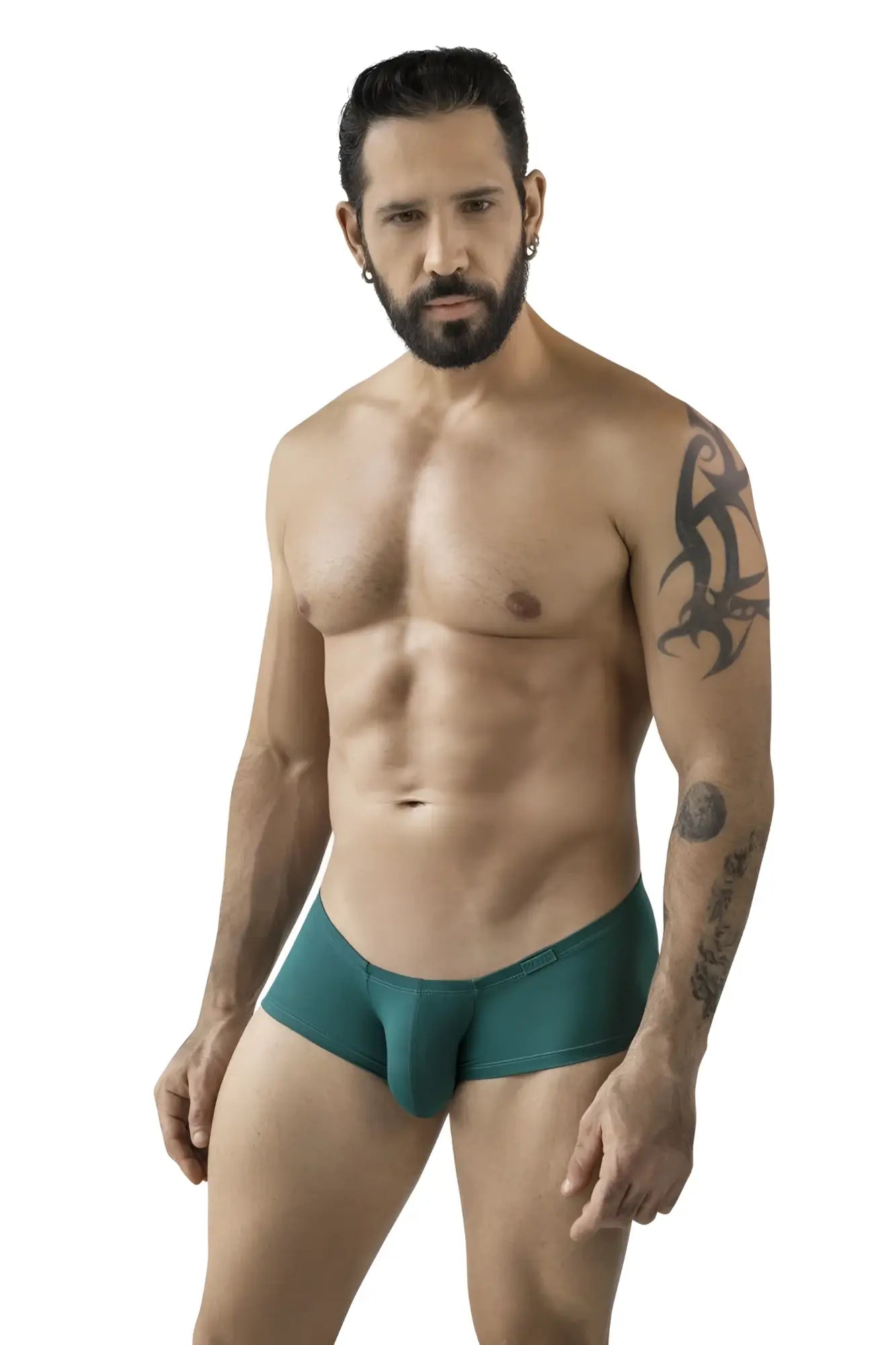 Teal colored form fitting men’s briefs from clever 229963 3pk australian latin trunks with smooth fabric finish
