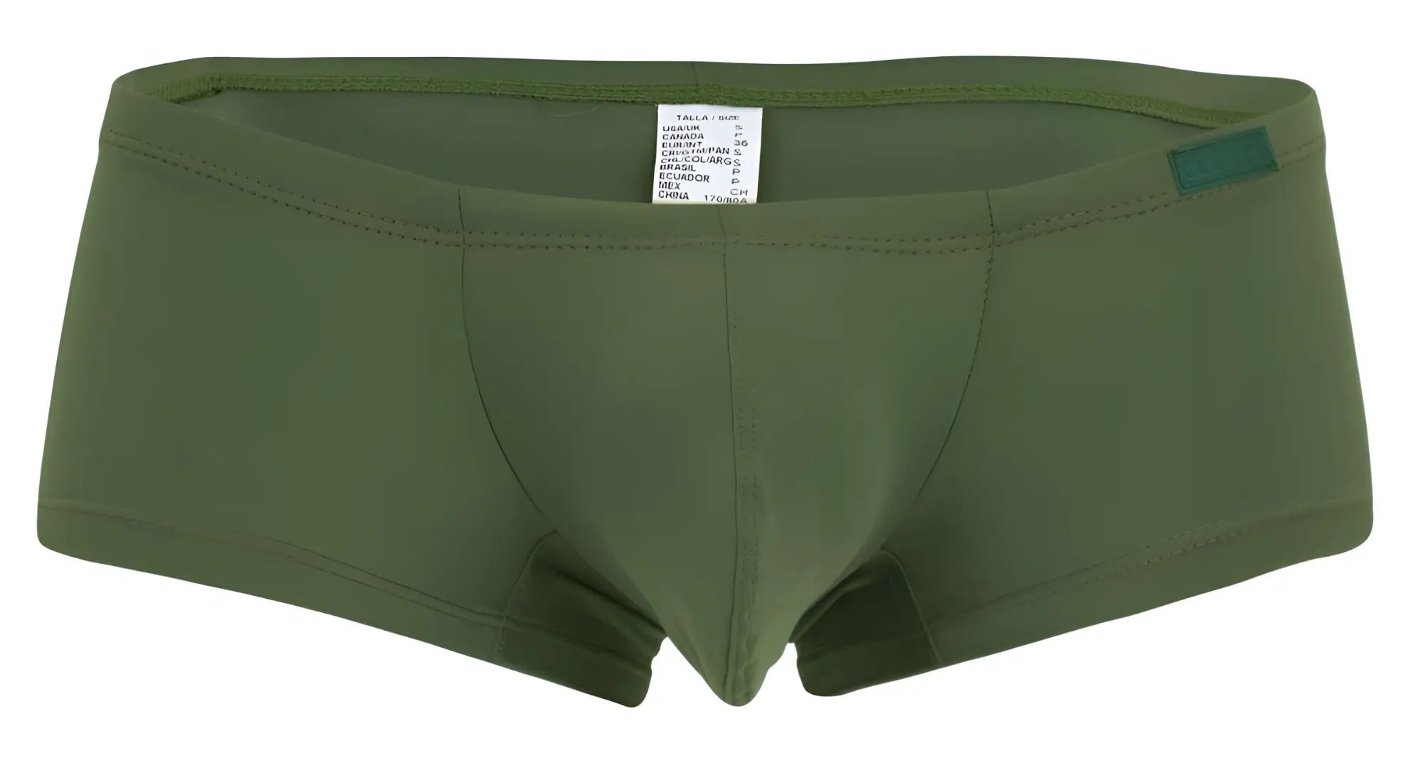 Olive green men’s briefs with smooth stretchy fabric and subtle seam detail along waistband from clever 229964 trunks