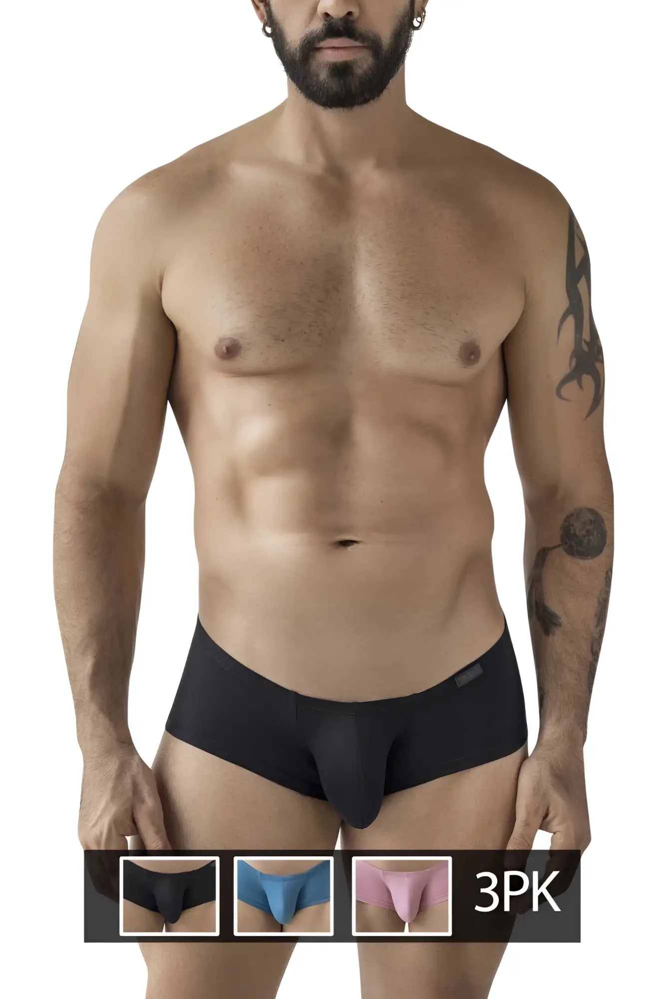 Black men’s briefs clever 229965 3pk australian latin trunks with smooth form fitting multi-colored fabric