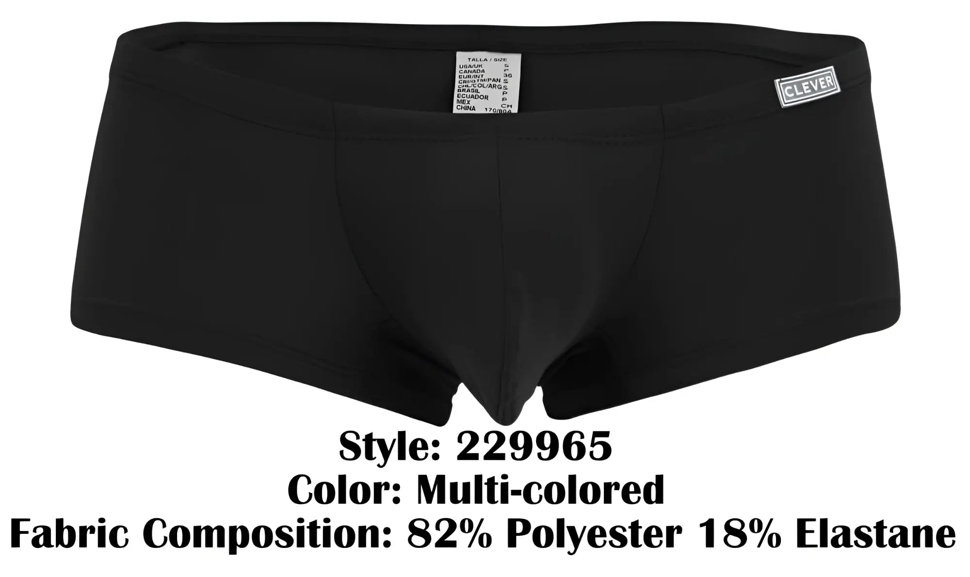 Black men’s clever 229965 3pk australian latin trunks in multi-colored sleek, form-fitting briefs with subtle waistband label