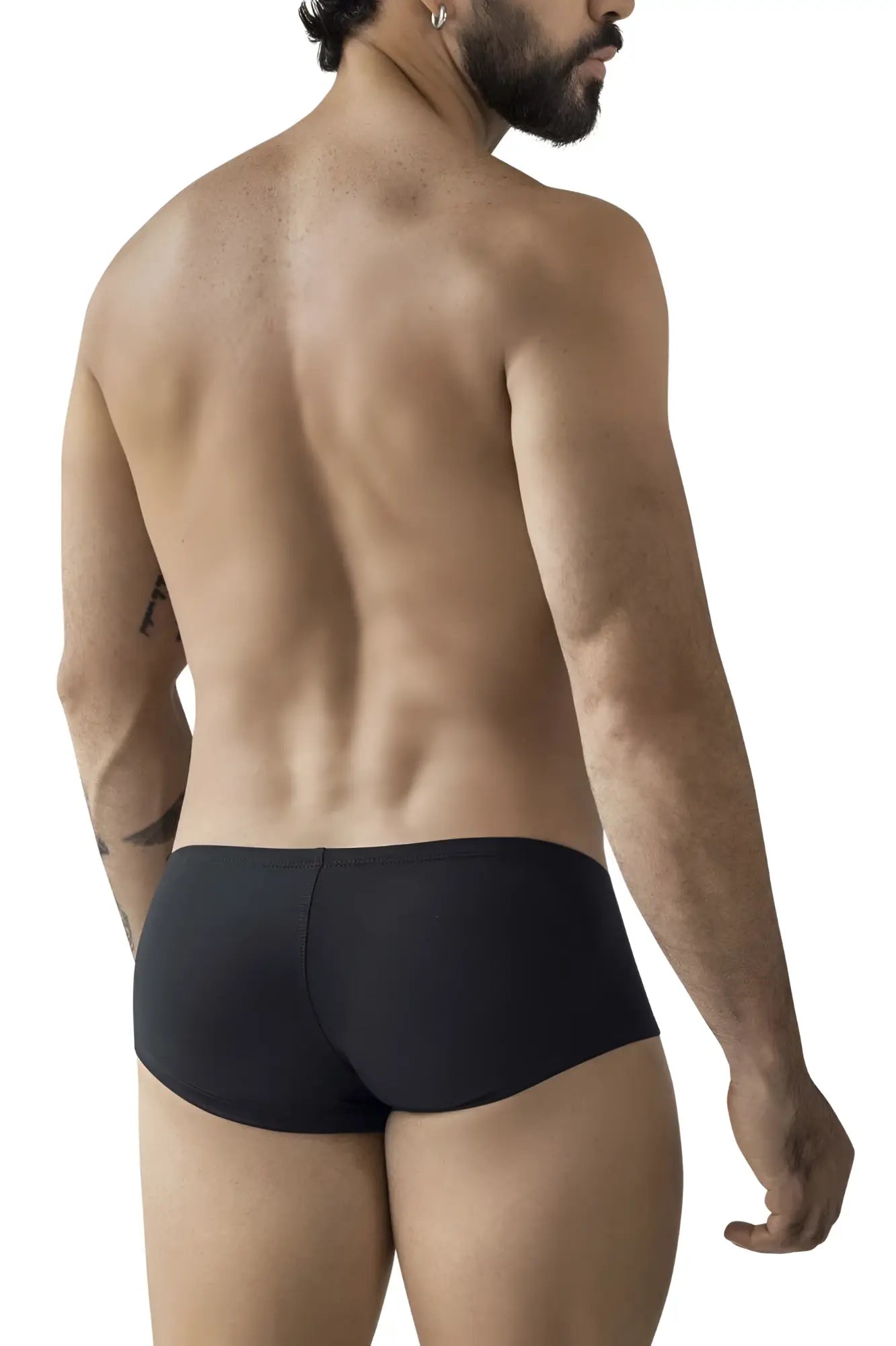 Black clever 229965 australian latin trunks showing the back with smooth form fitting fabric and subtle seam detail