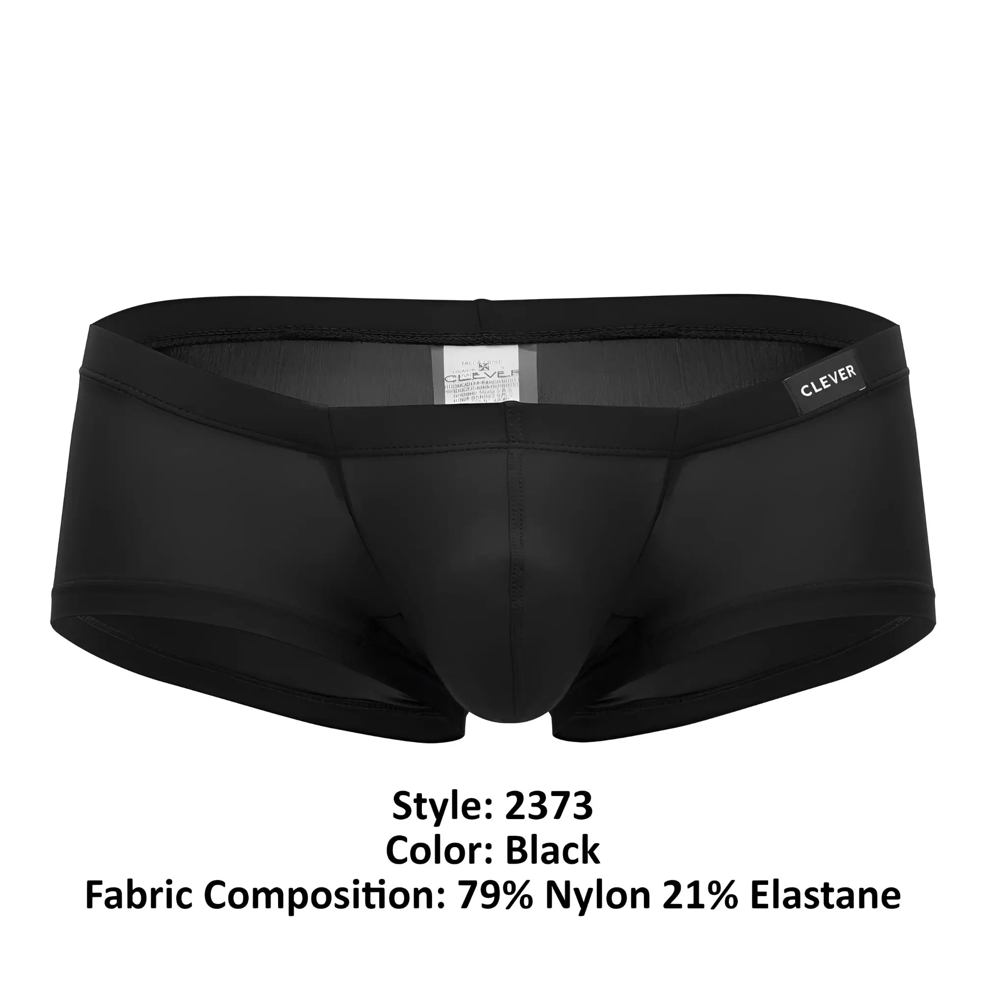 Black clever 2373 Australian Latin boxer briefs made of 79 percent nylon and 21 percent elastane shown from the front