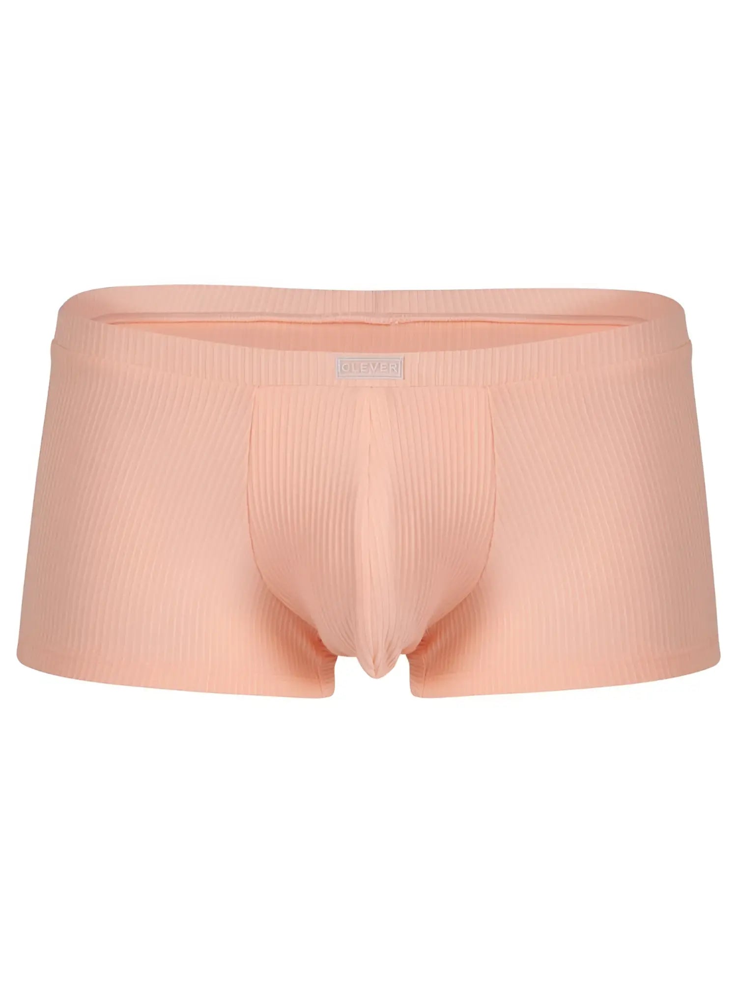 Peach-colored ribbed men’s apolo trunks 26014 with contoured design and elastic waistband in orange color