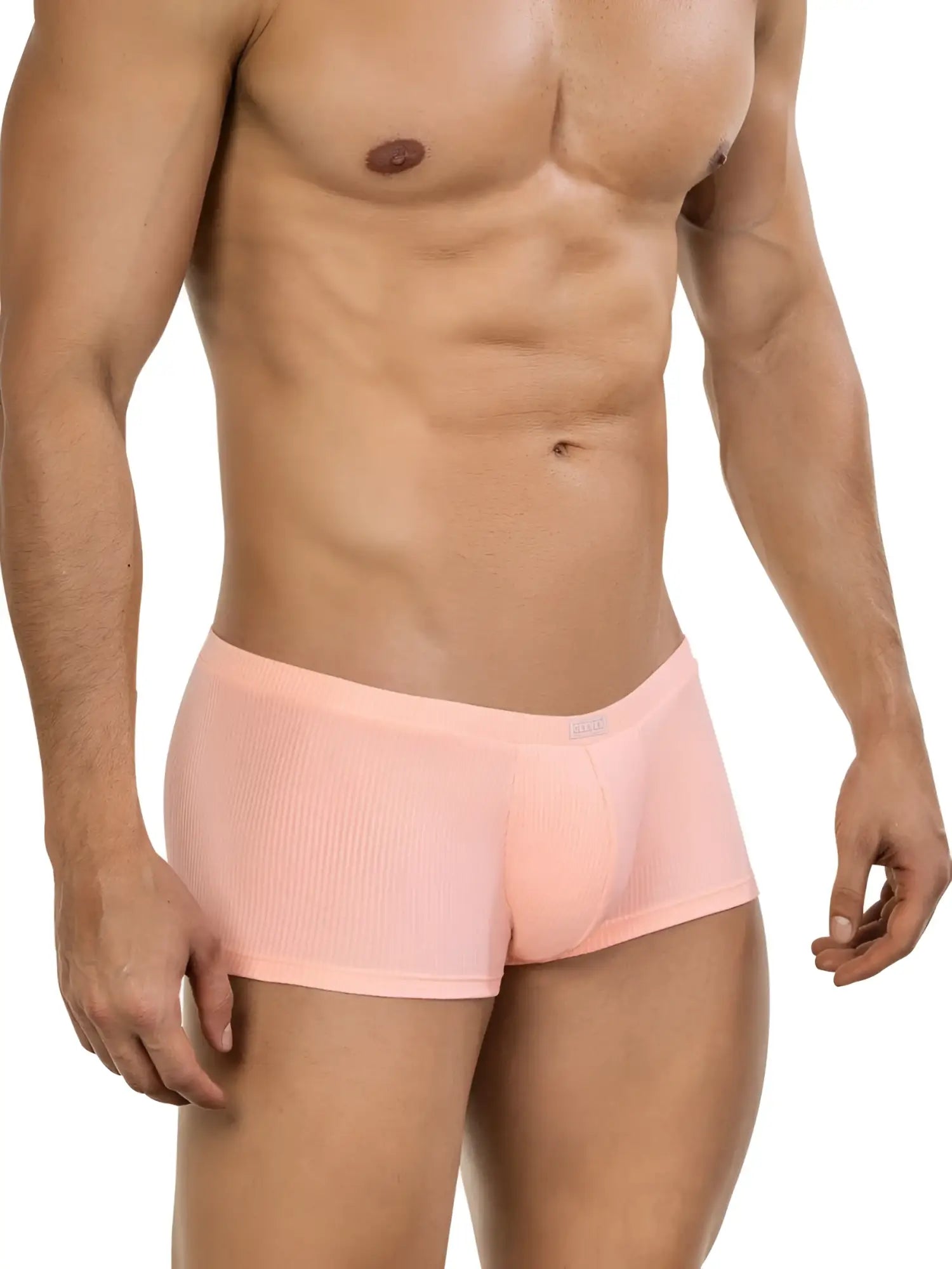 Pink ribbed men’s briefs with a smooth elastic waistband in orange color 26014 apolo trunks style