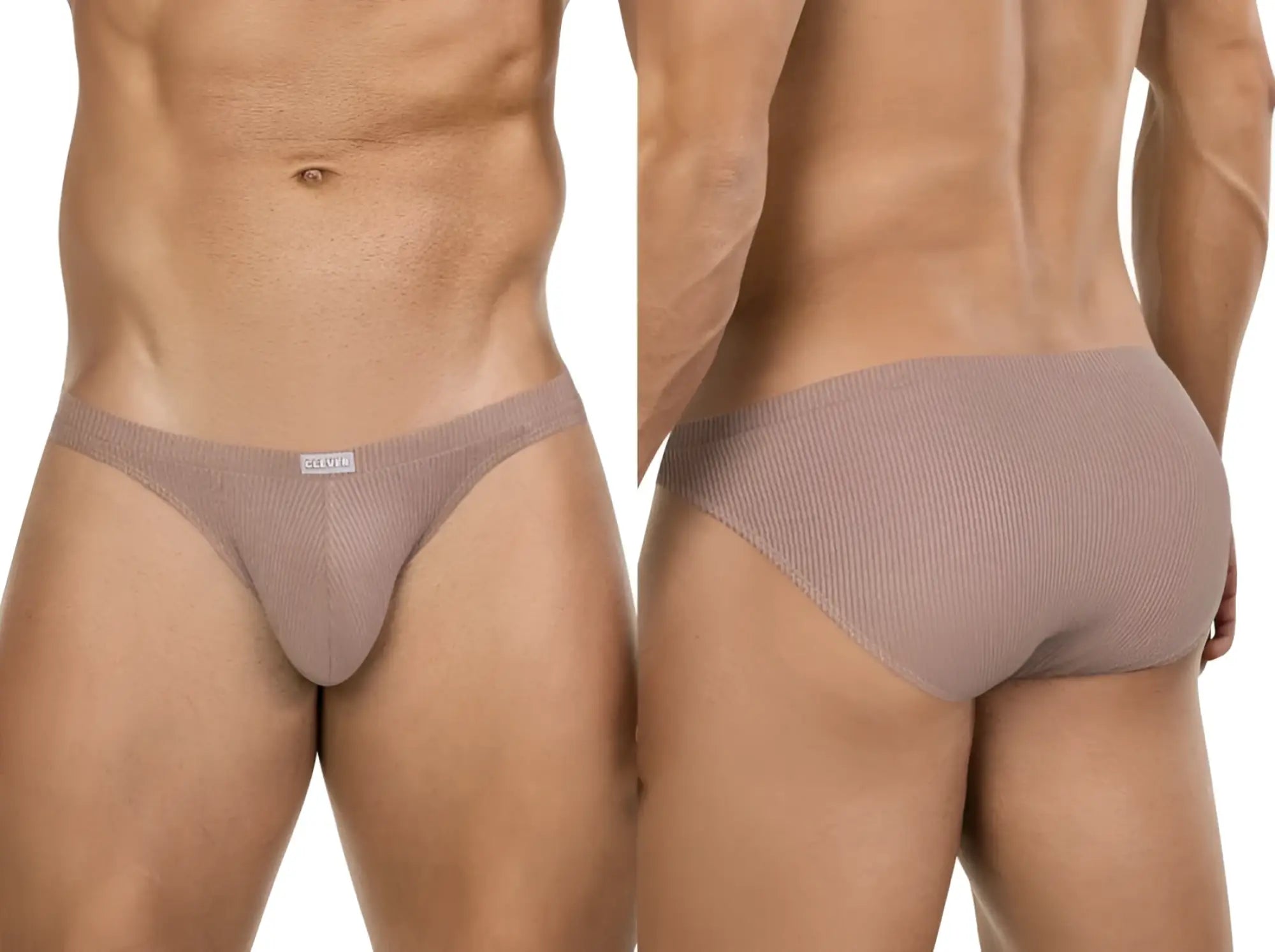 Beige ribbed cotton clever 26018 apolo bikini briefs with small white brand tag at waistband for sophisticated comfort and style