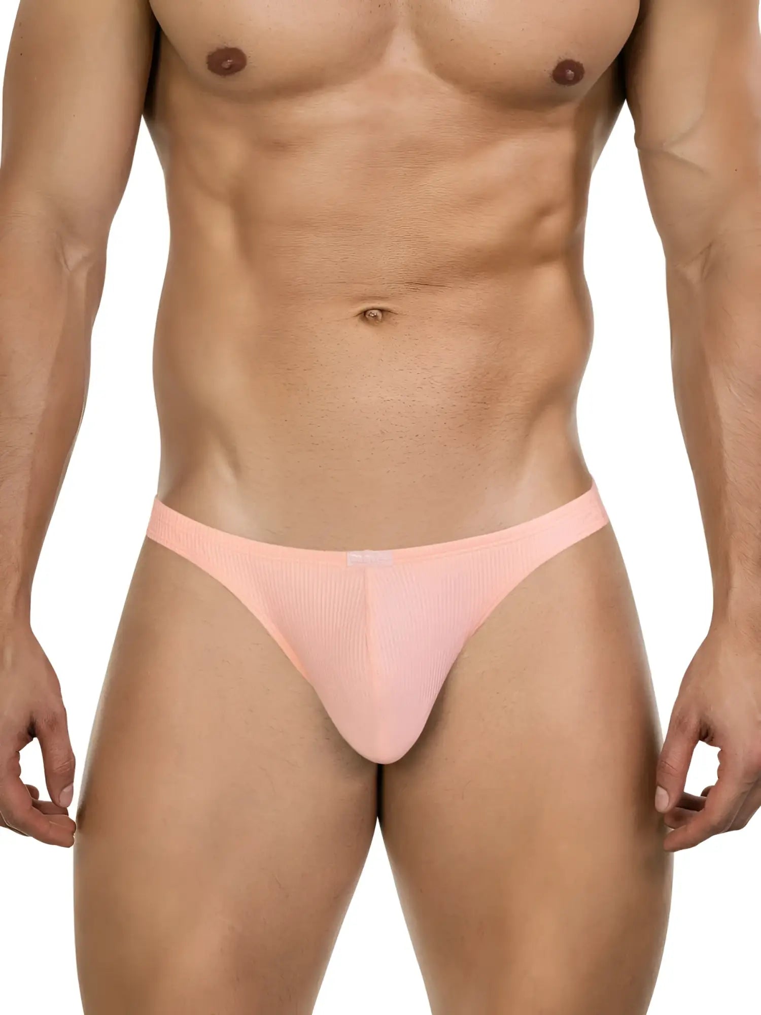 A peach-colored ribbed fabric thong with a smooth form-fitting design from Clever 26020 Apolo thongs collection