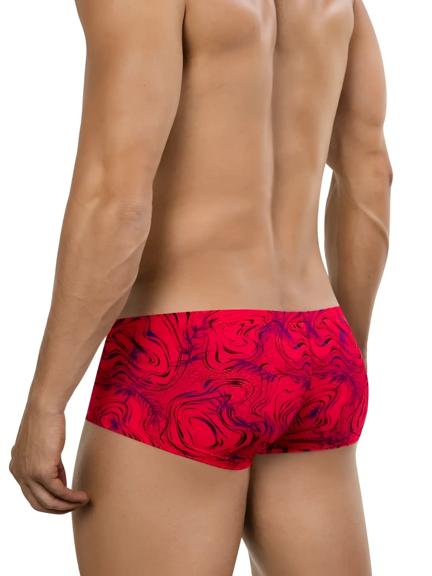 Red and purple marbled patterned clever 26026 helion trunks men’s briefs in bold vibrant modern style