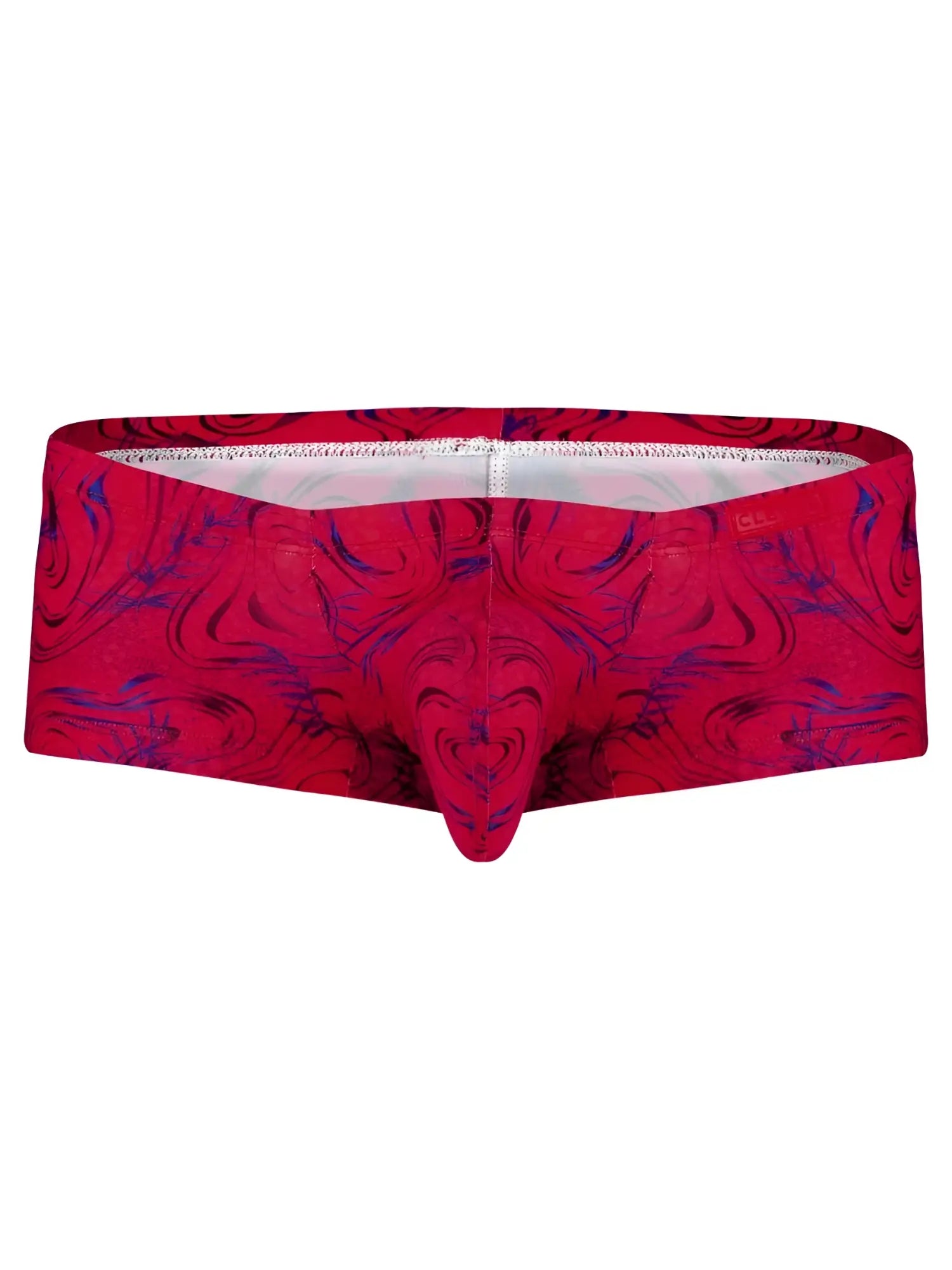 Clever 26026 helion trunks men’s briefs with vibrant red and purple marbled pattern and distinctive front design